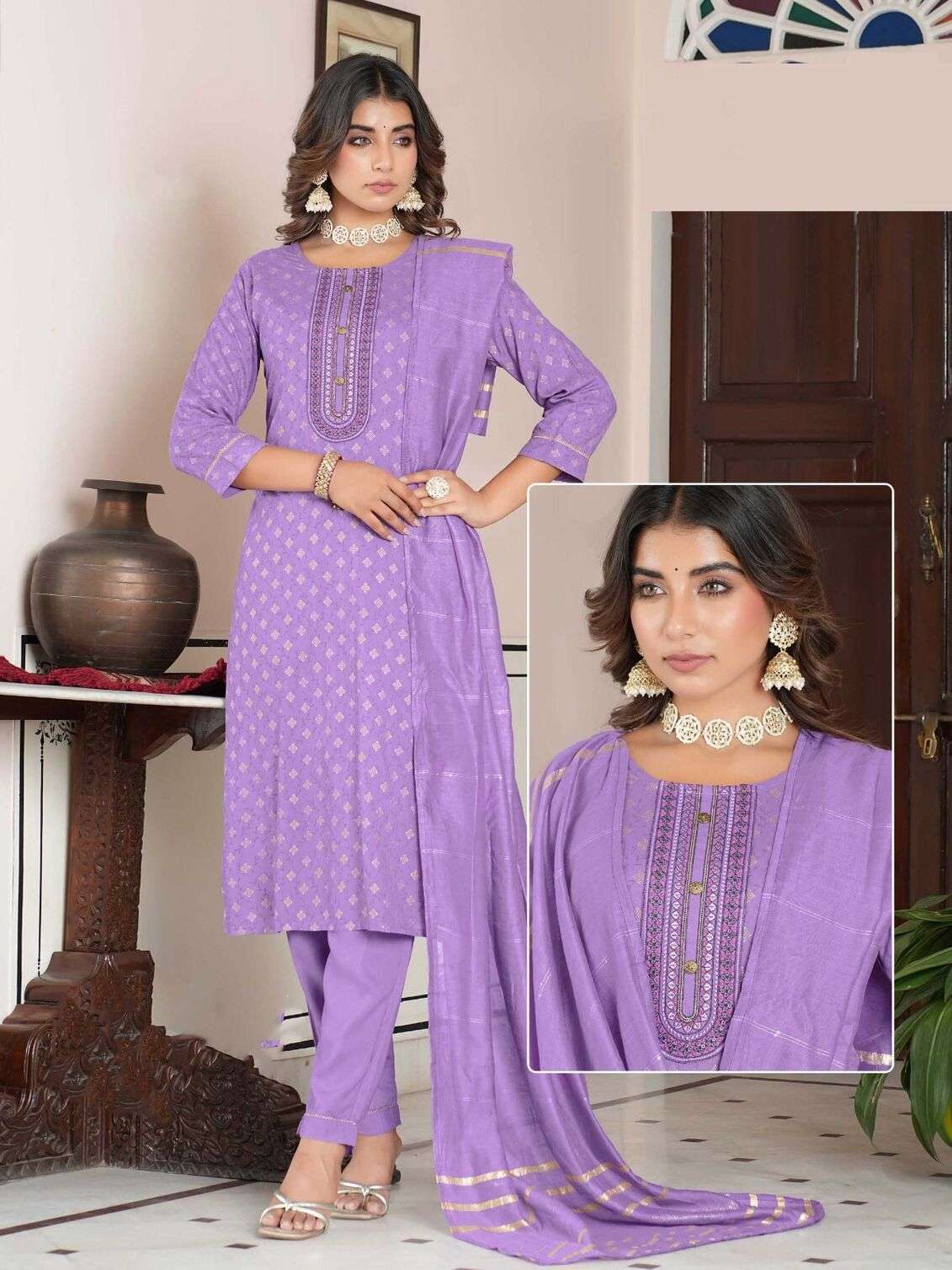 ZL-02 KK RAYON PRINT 3 PIECE CONCEPT WITH CHANDERI JACQUARD DUPATTA 