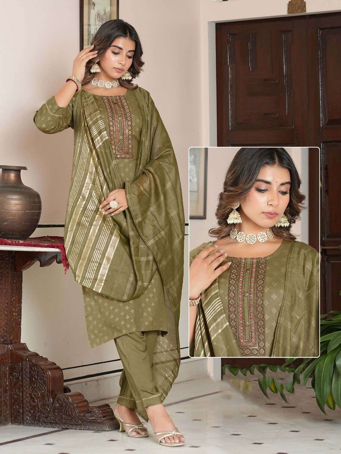 ZL-04 KK RAYON PRINT 3 PIECE CONCEPT WITH CHANDERI JACQUARD DUPATTA 