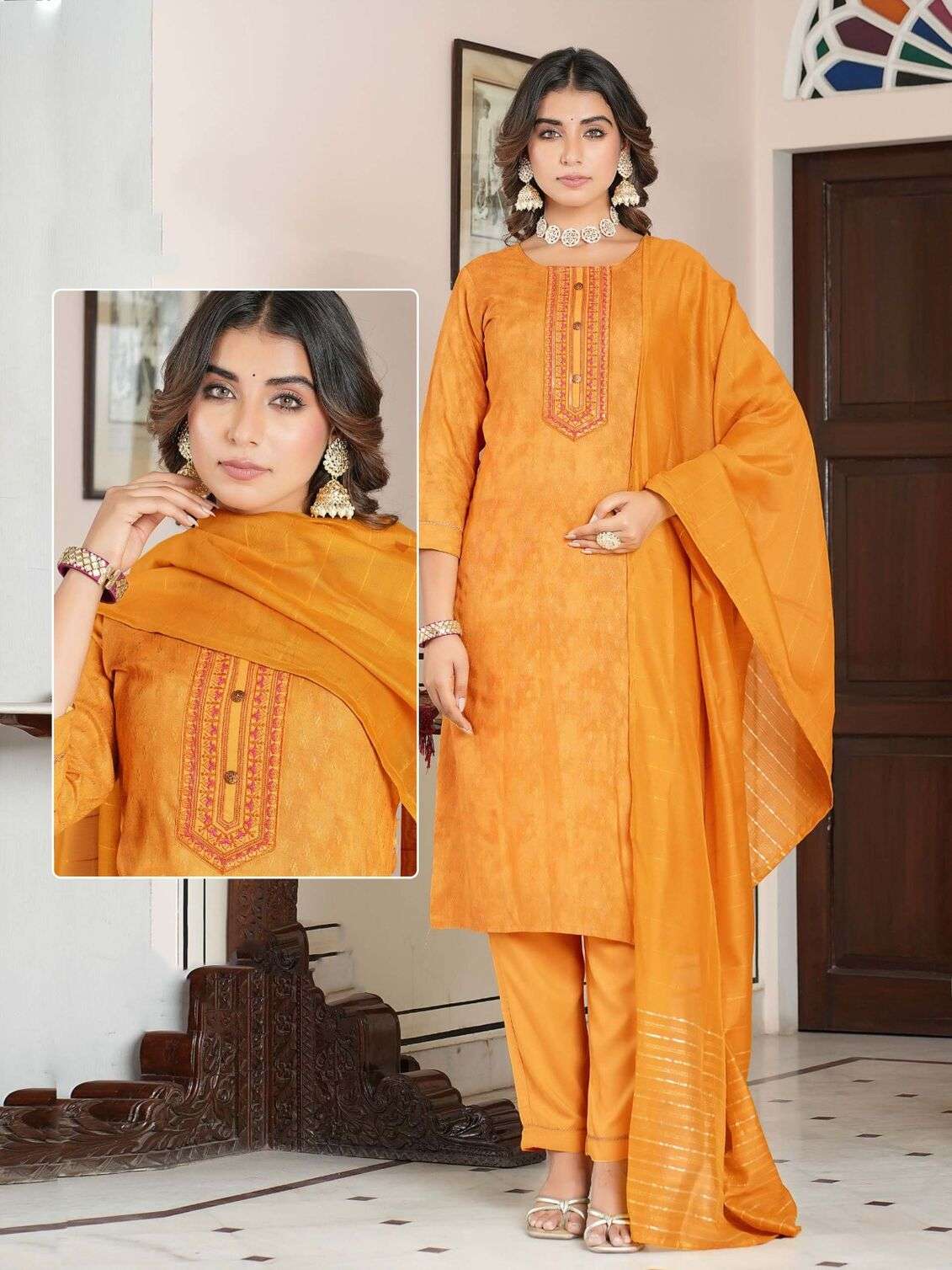 ZL-05 KK RAYON PRINT 3 PIECE CONCEPT WITH CHANDERI JACQUARD DUPATTA 