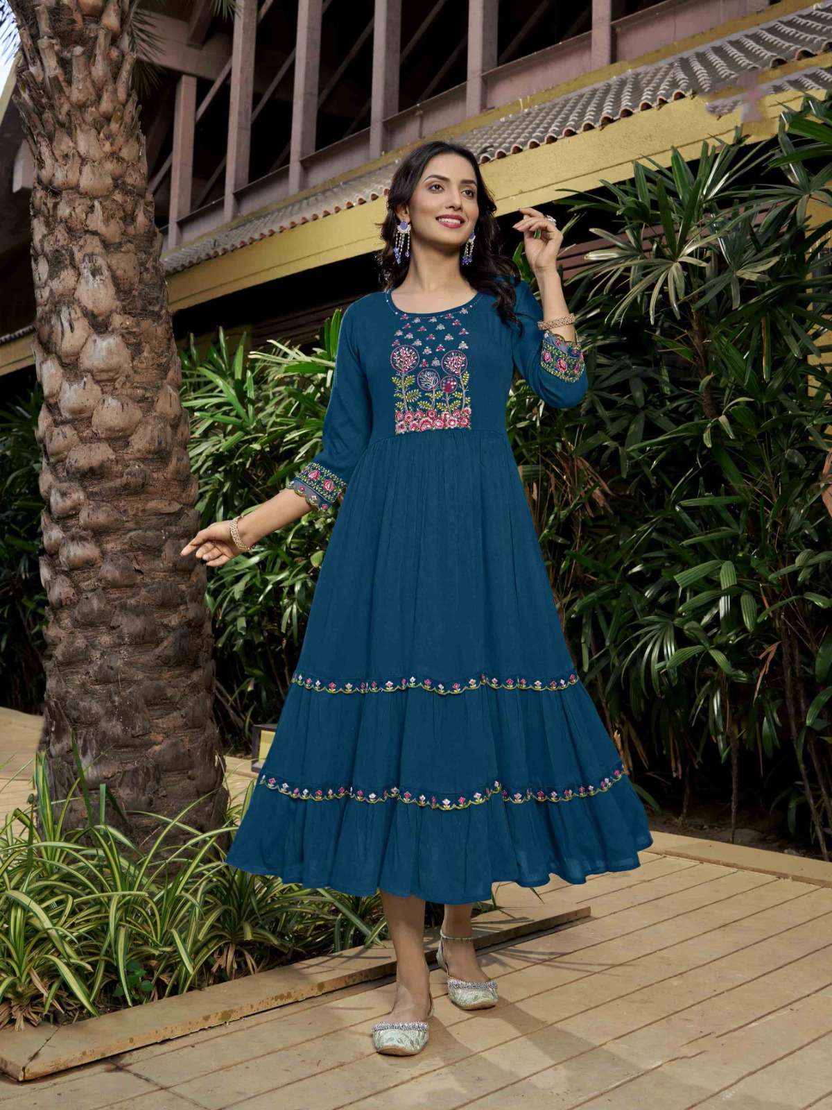 ZY-1003 KR A LINE GHERA WTH THREAD HAND WORK 