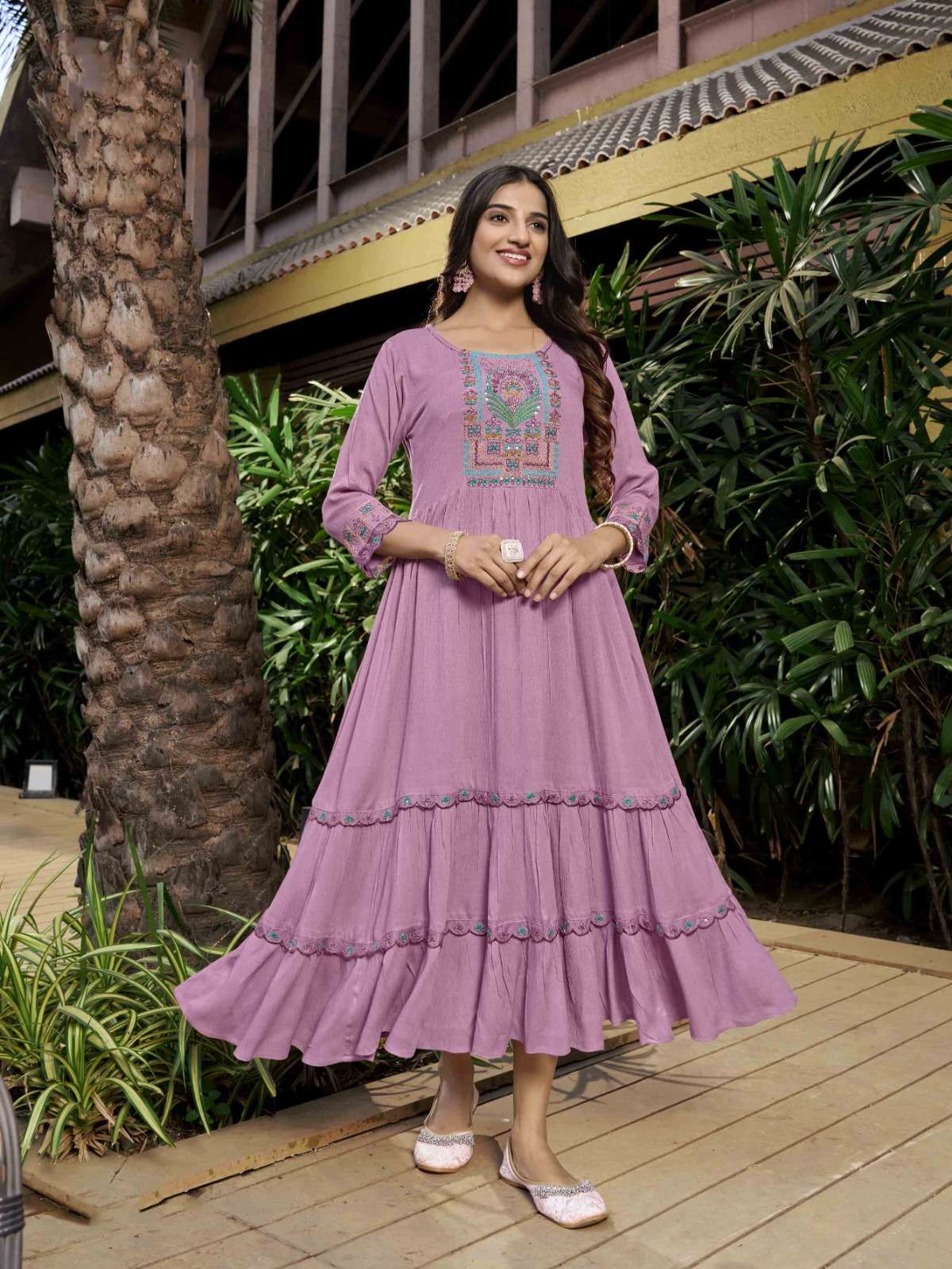 ZY-1004 KR A LINE GHERA WTH THREAD HAND WORK 