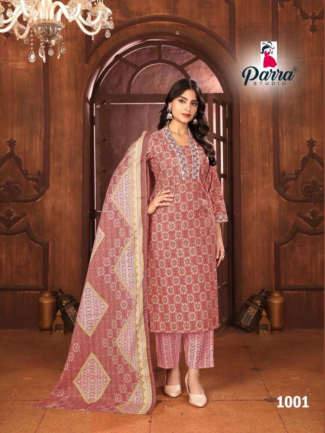 7 KURTI PANT DUPATTA WITH CHANDERI PRINT & HANDWORK BY PARRA STUDIO