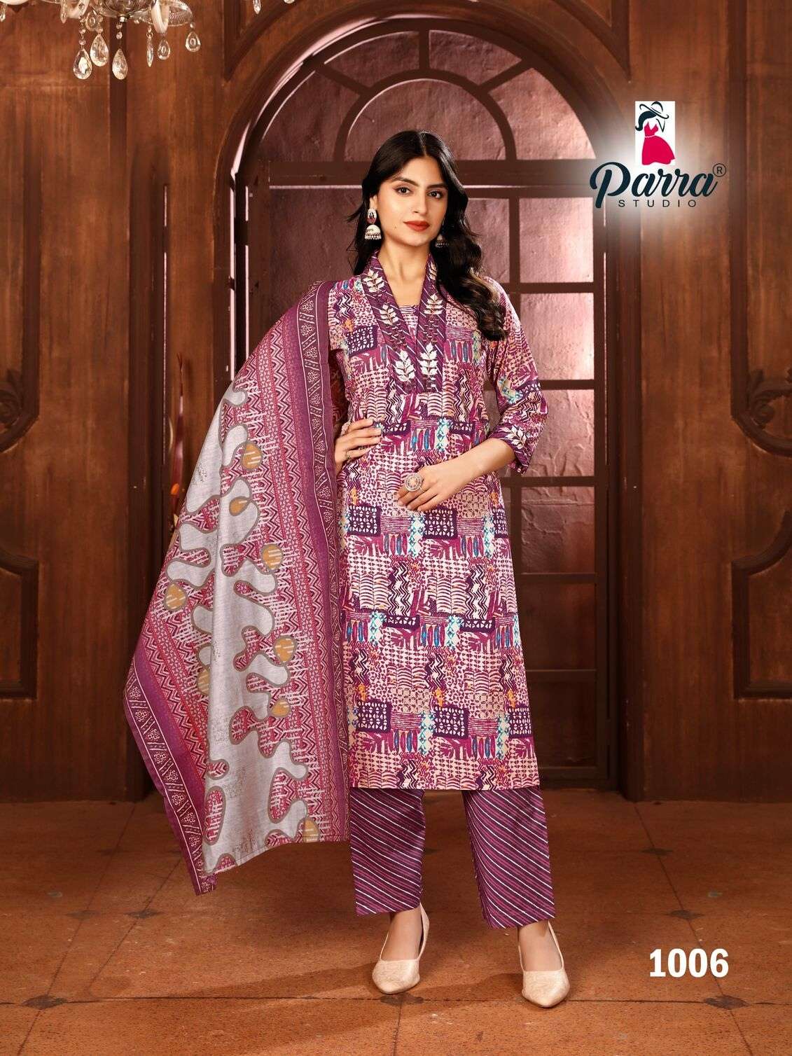 7 KURTI PANT DUPATTA WITH CHANDERI PRINT & HANDWORK BY PARRA STUDIO