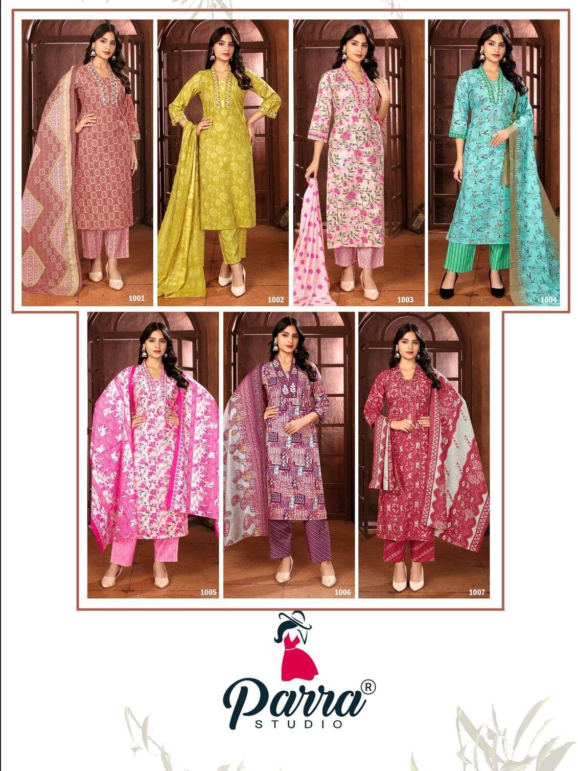 7 KURTI PANT DUPATTA WITH CHANDERI PRINT & HANDWORK BY PARRA STUDIO