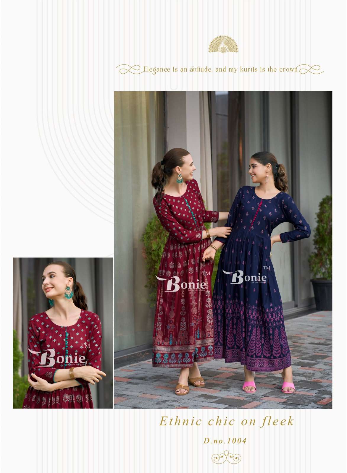 AANCHAL VOL-4 BY BONIE RAYON PRINT WITH LONG GHERA KURTI 