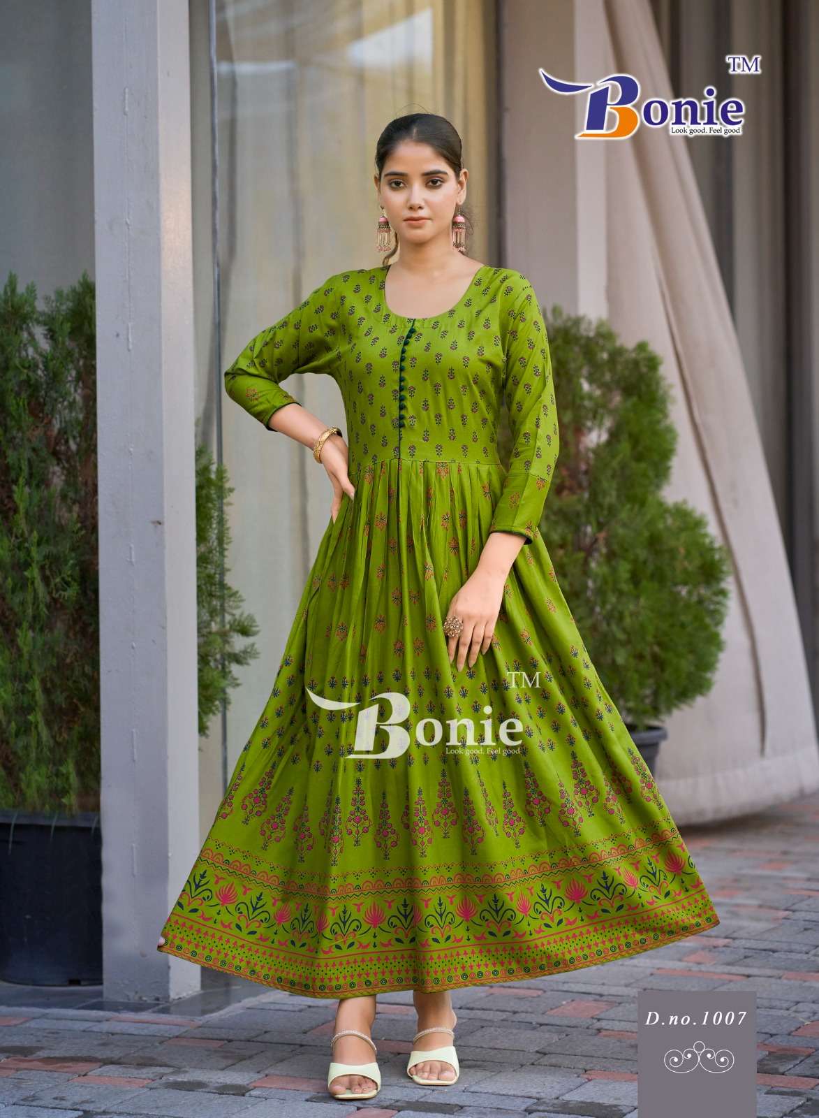 AANCHAL VOL-4 BY BONIE RAYON PRINT WITH LONG GHERA KURTI 