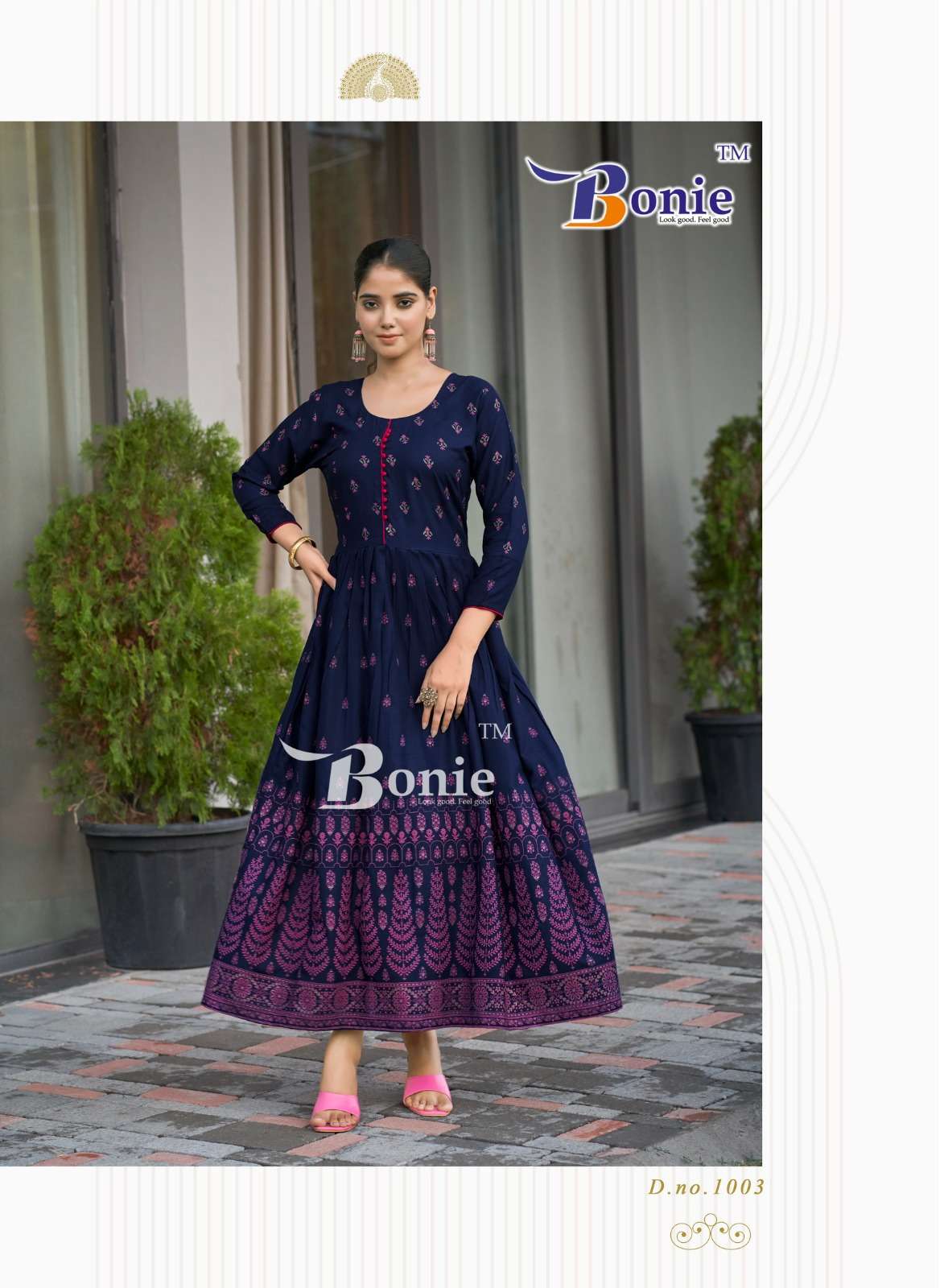 AANCHAL VOL-4 BY BONIE RAYON PRINT WITH LONG GHERA KURTI 