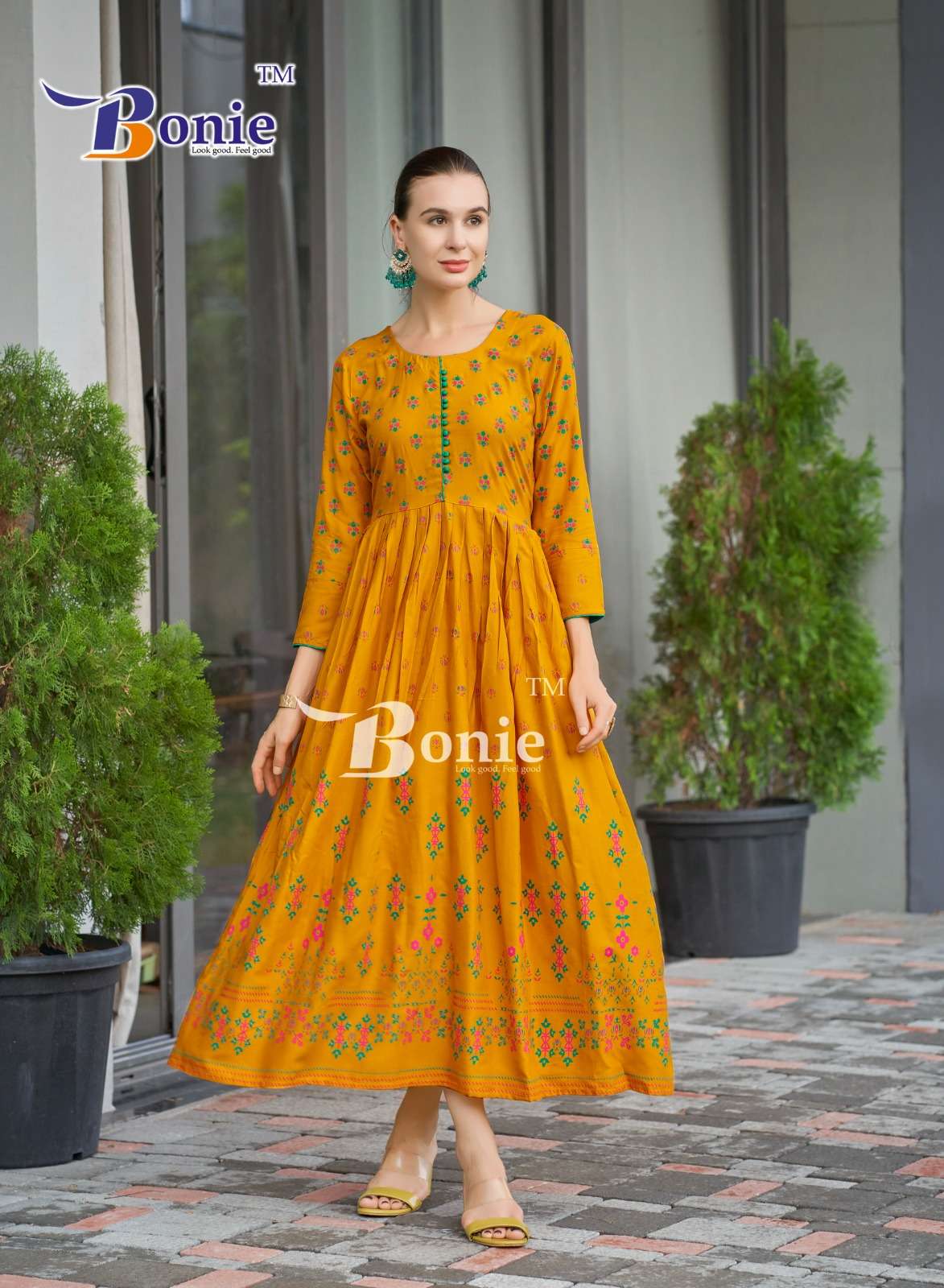 AANCHAL VOL-4 BY BONIE RAYON PRINT WITH LONG GHERA KURTI 