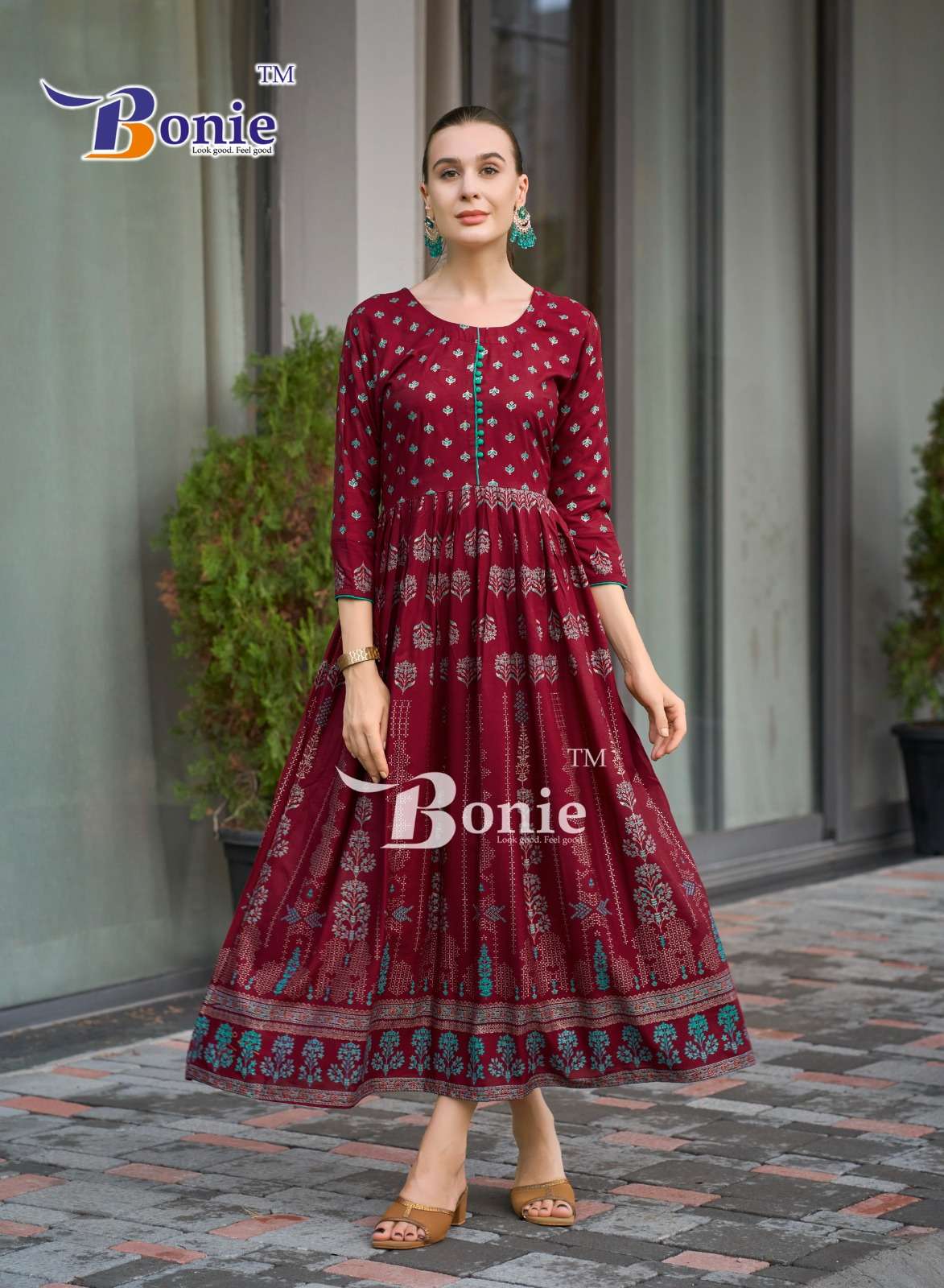 AANCHAL VOL-4 BY BONIE RAYON PRINT WITH LONG GHERA KURTI 