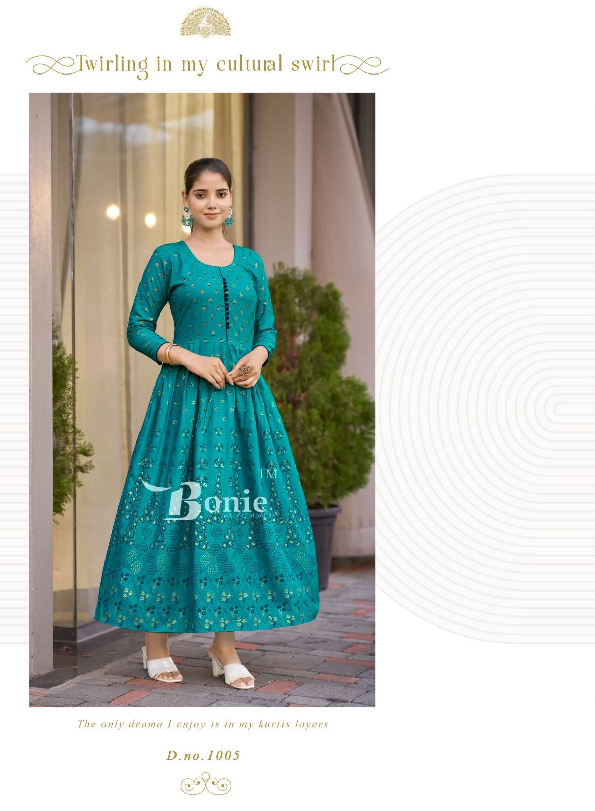 AANCHAL VOL-4 BY BONIE RAYON PRINT WITH LONG GHERA KURTI 