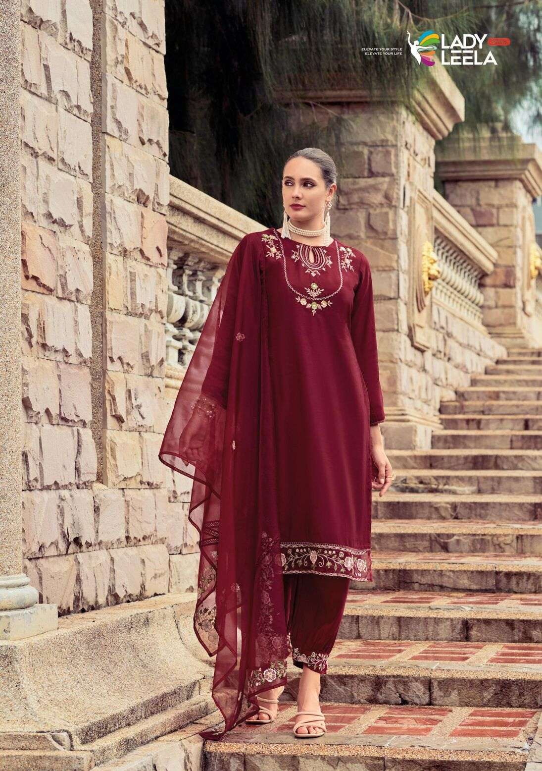 AFSANA BY LADY LEELA PURE HANDWORK WITH DAMAN WORK KURTI PANT & DUPATTA 