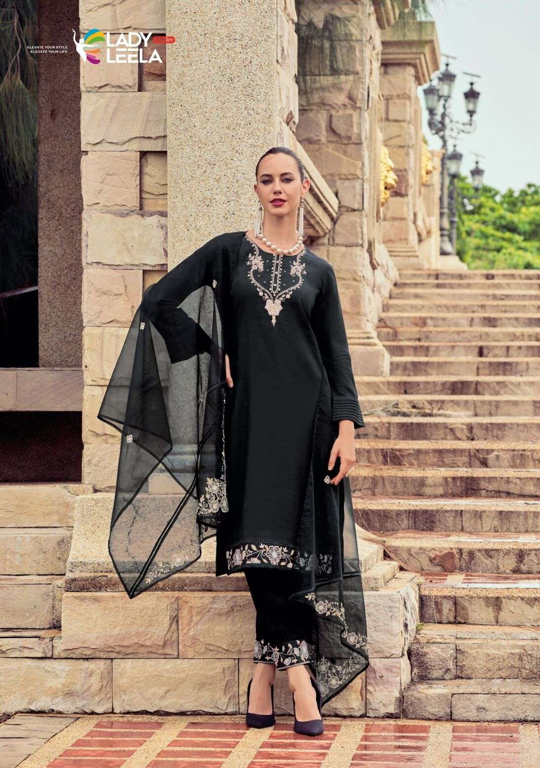 AFSANA BY LADY LEELA PURE HANDWORK WITH DAMAN WORK KURTI PANT & DUPATTA 