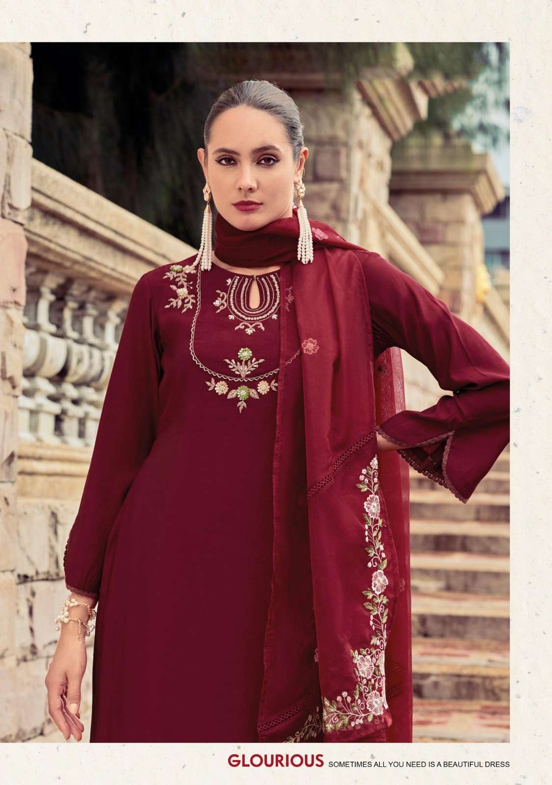 AFSANA DESIGN NO- 1341 BY LADY LEELA PURE HANDWORK VISCOSE SILK WITH DAMAN WORK KURTI & AFGHANI STYLE PANT WITH DUPATTA  