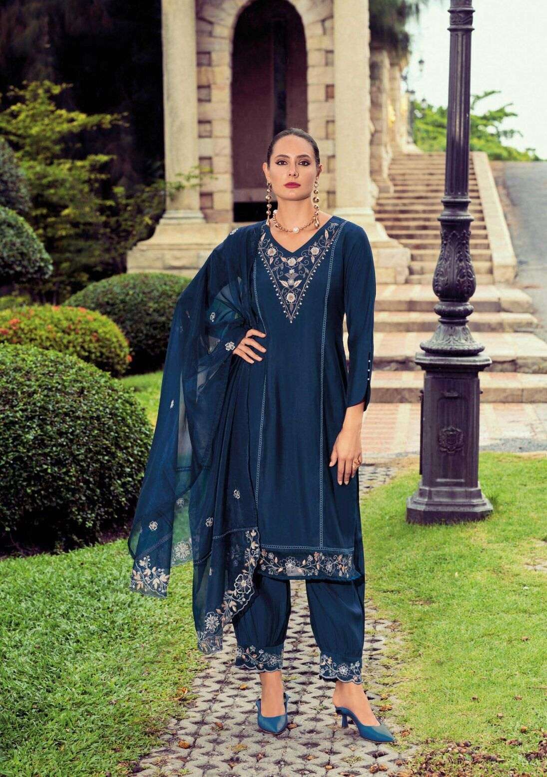 AFSANA DESIGN NO- 1345 BY LADY LEELA PURE HANDWORK VISCOSE SILK WITH DAMAN WORK KURTI & AFGHANI STYLE PANT WITH DUPATTA  