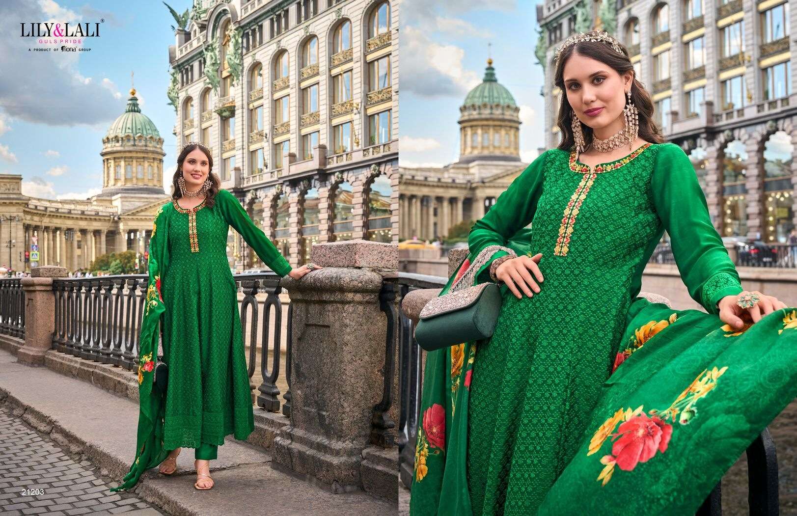ALAMZEB BY LILY & LALI SCHIFFLI WORK IN ANARKALI STYLE WITH BOTTOM & DUPATTA 