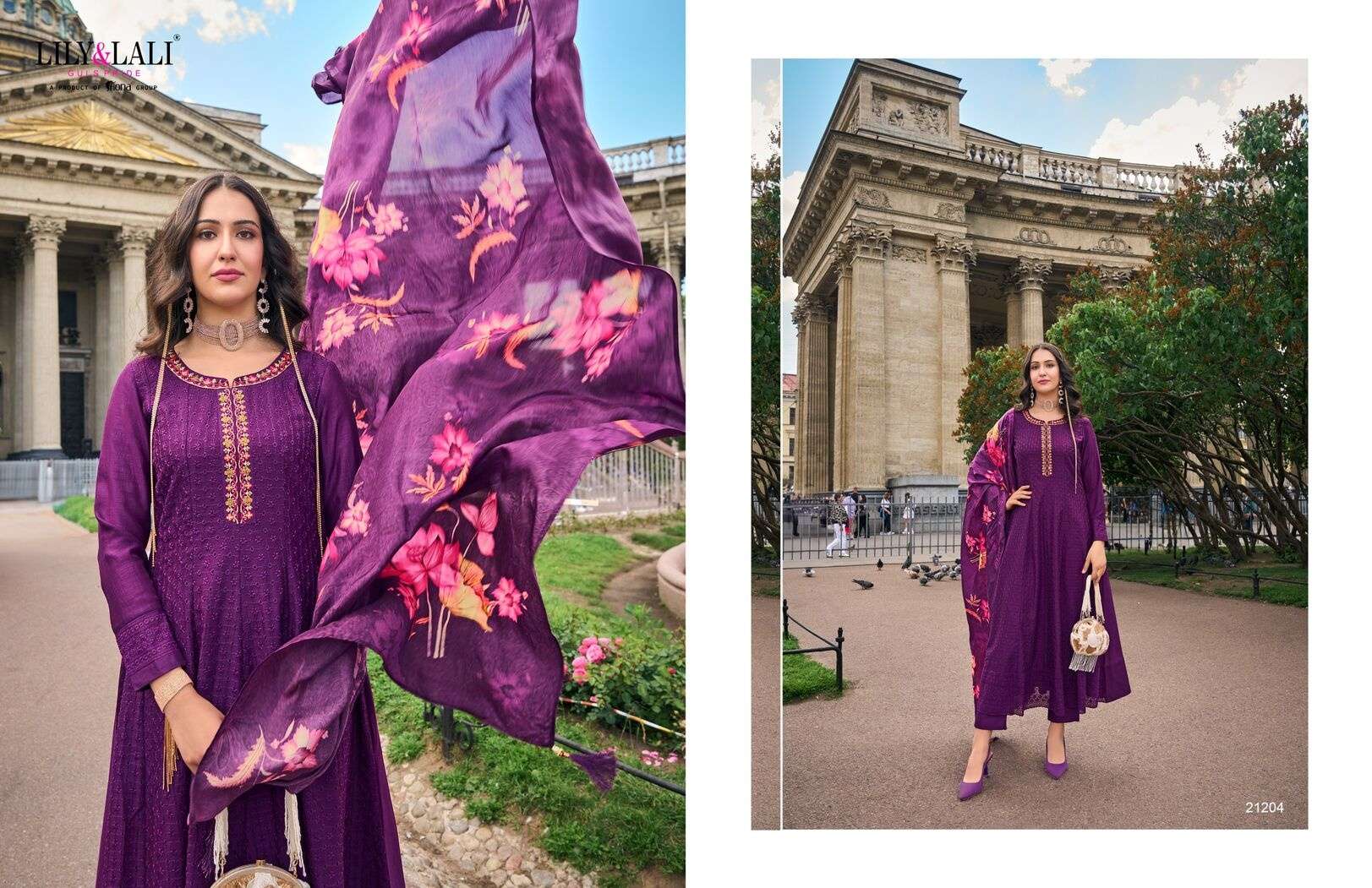 ALAMZEB BY LILY & LALI SCHIFFLI WORK IN ANARKALI STYLE WITH BOTTOM & DUPATTA 