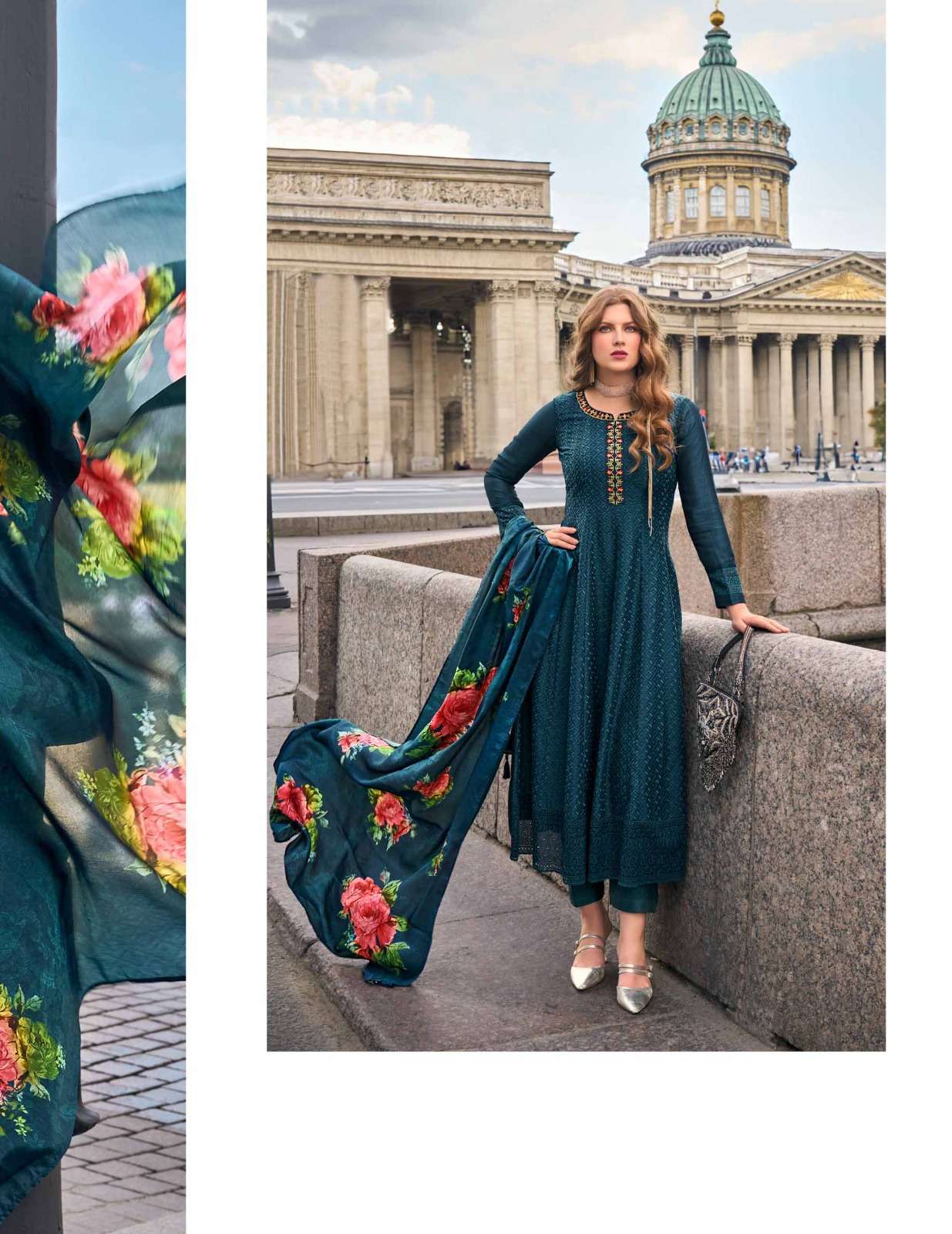 ALAMZEB DESIGN NO-21205 BY LILY & LALI PURE RUSSIAN SILK WORK ON VICHITRA SILK ANARKALI PATTERN WITH BOTTOM & DUPATTA  