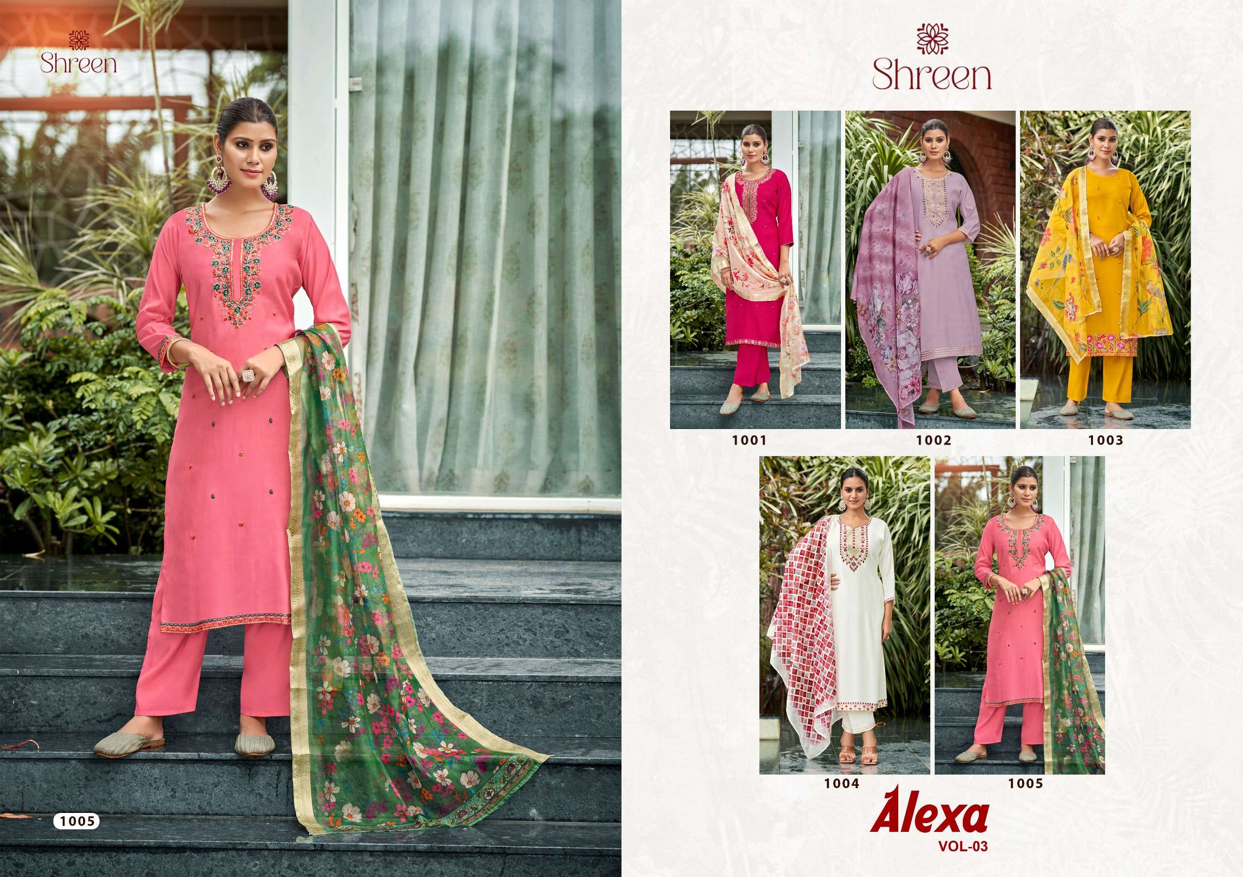 ALEXA VOL-3 BY HINAYA DESIGNER ROMAN SILK KURTI PANT & DIGITAL DUPATTA WITH WORK STYLES 