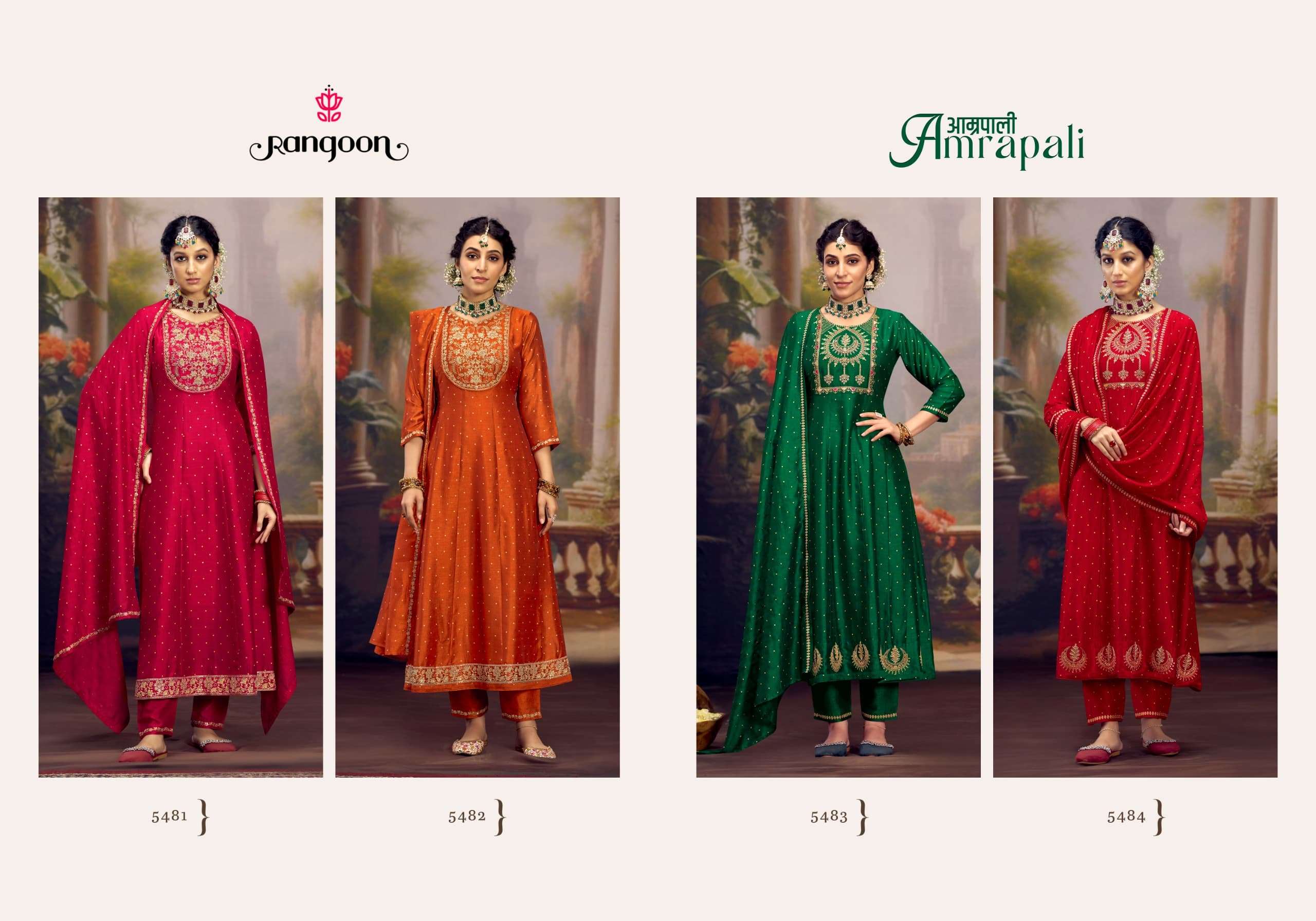 AMRAPALI BY RANGOON SILK WITH IVOREY WORK FANCY EMBROIDERY ANARKALI STYLE KURTI PANT WITH DUPATTA 