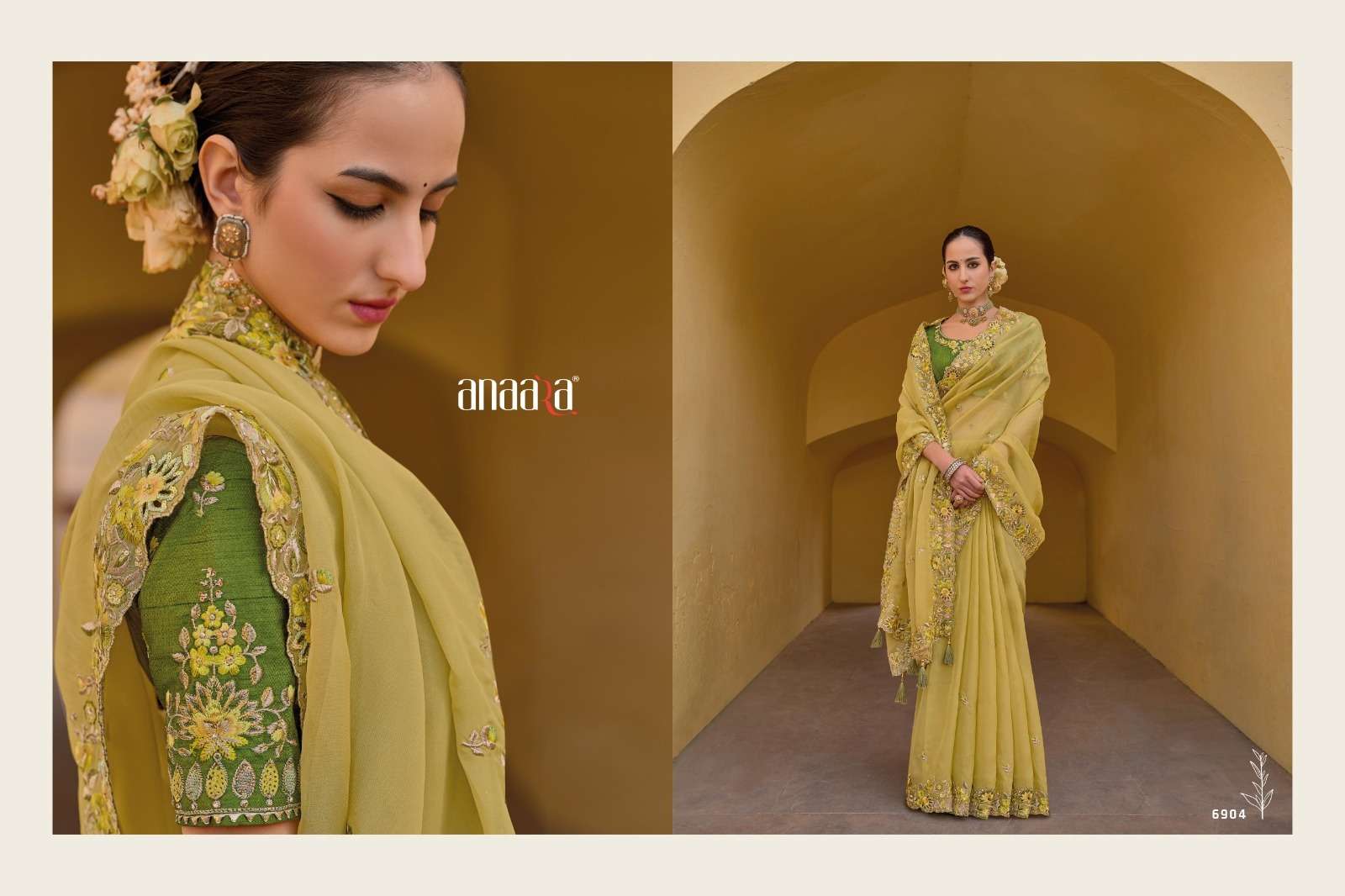 ANAARA BY TATHASTU FANCY ORGANZA SILK EMBROIDERY BUTTI WORK HEAVY BORDER SAREES 