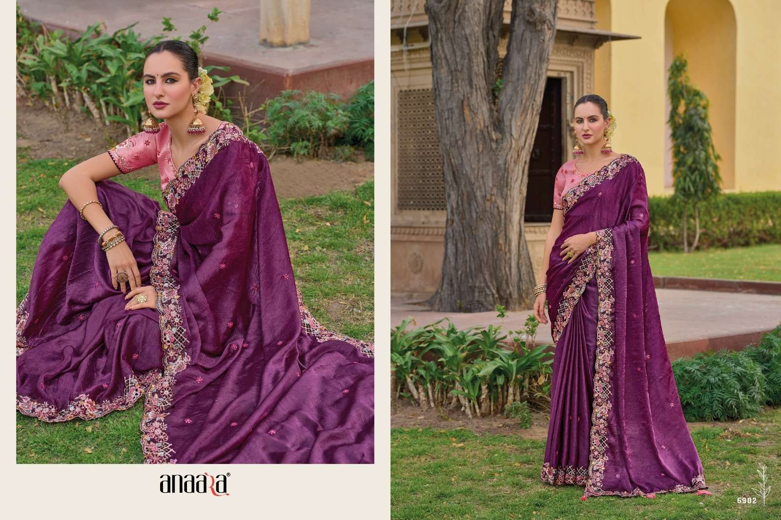 ANAARA BY TATHASTU FANCY ORGANZA SILK EMBROIDERY BUTTI WORK HEAVY BORDER SAREES 