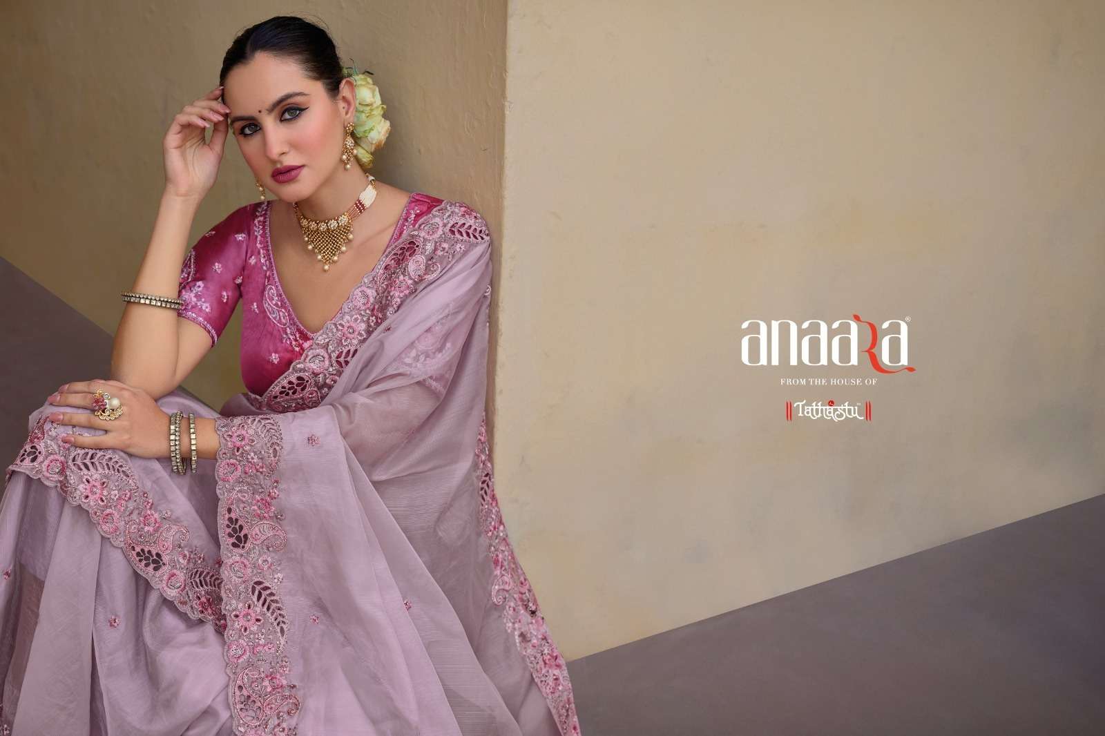 ANAARA BY TATHASTU FANCY ORGANZA SILK EMBROIDERY BUTTI WORK HEAVY BORDER SAREES 