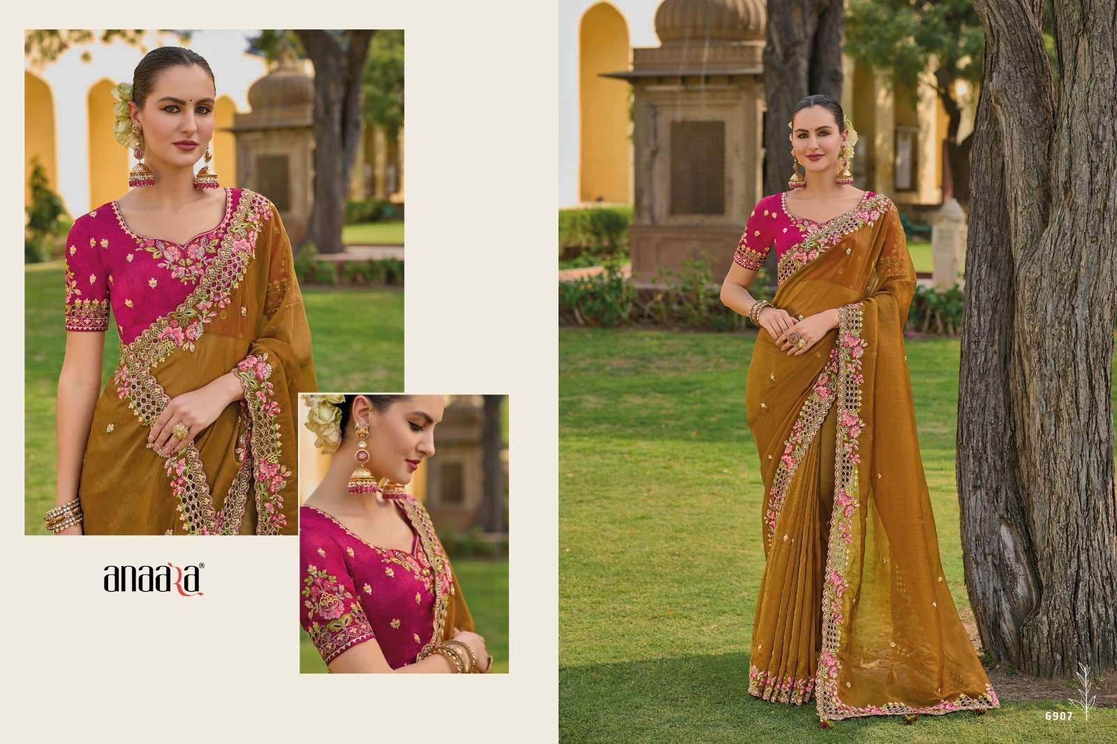 ANAARA BY TATHASTU FANCY ORGANZA SILK EMBROIDERY BUTTI WORK HEAVY BORDER SAREES 