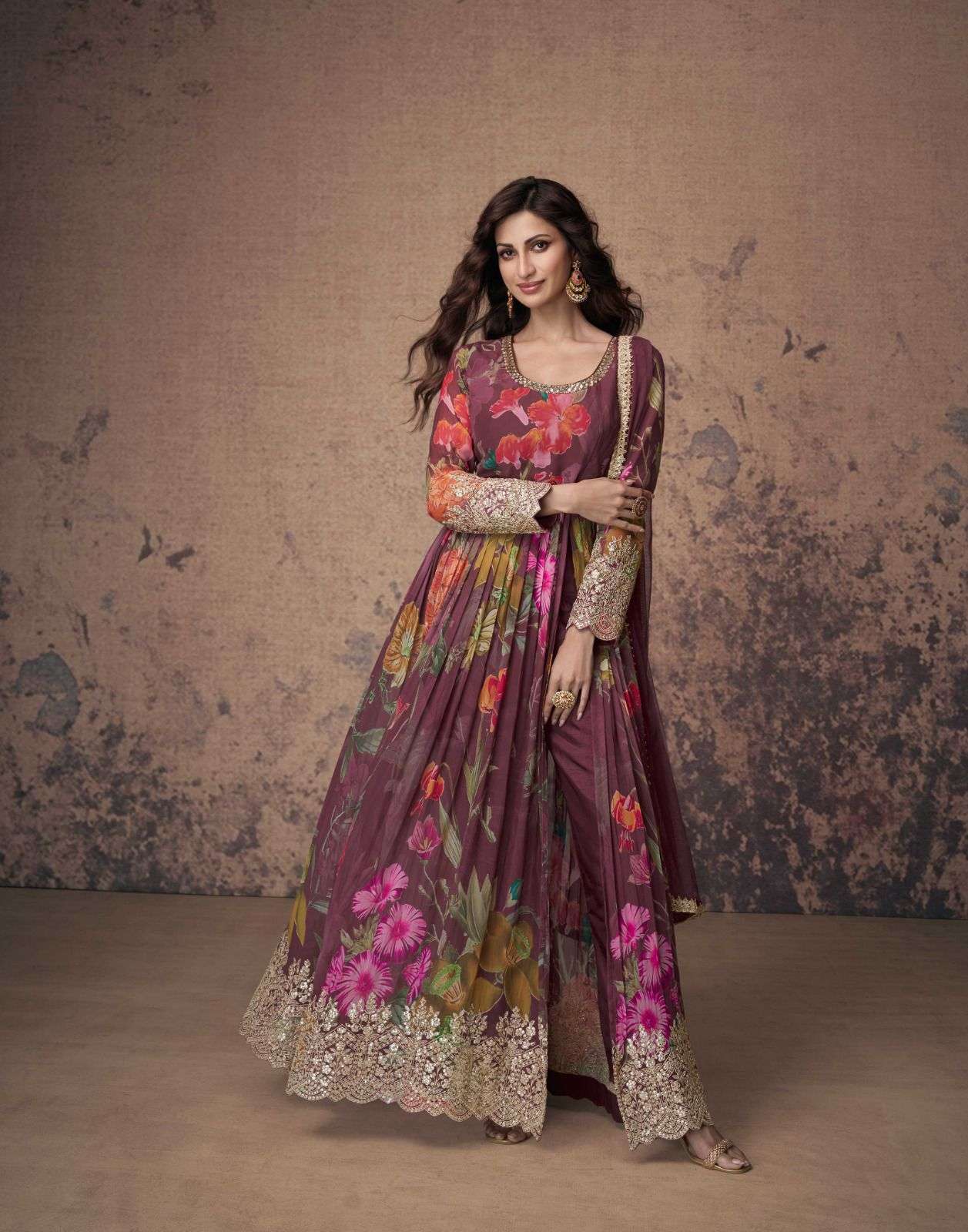 ANAMIKA BY SAYURI DESIGNER REAL GEORGETTE HEAVY EMBROIDERY ANARKALI PANT WITH DUPATTA 