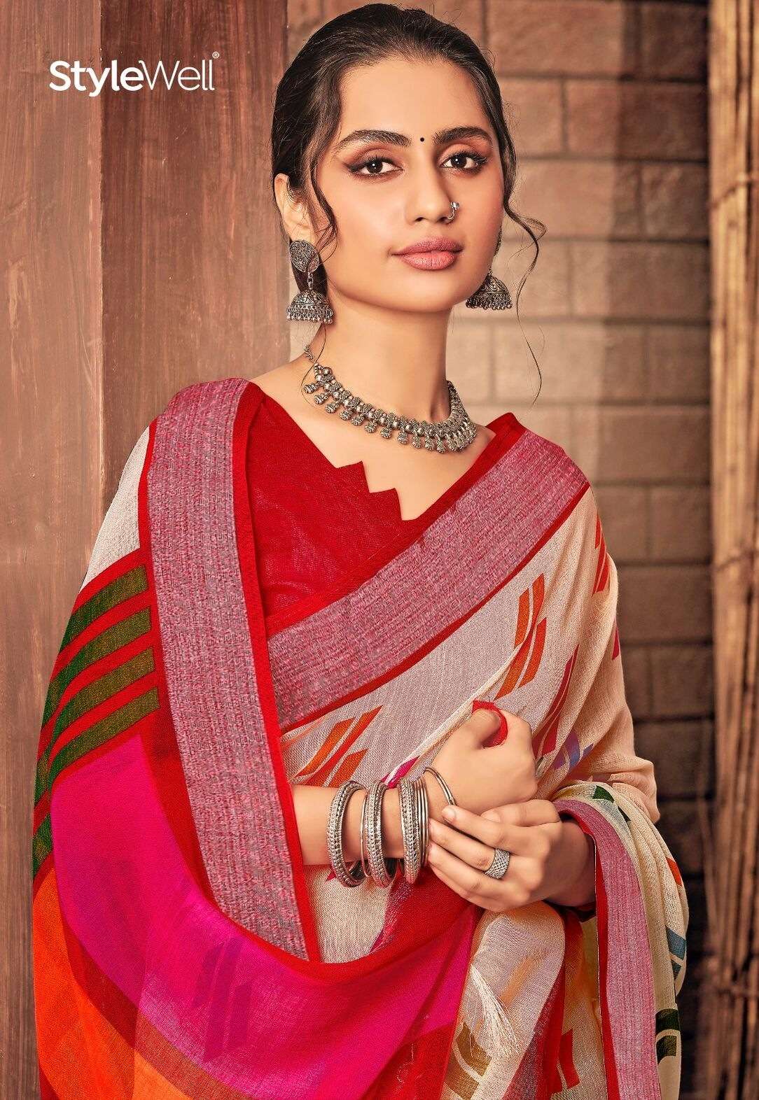 ANUPAMA VOL-5 BY STYLEWELL LINEN PRINT FINEST FABRIC PRINTED SAREES 