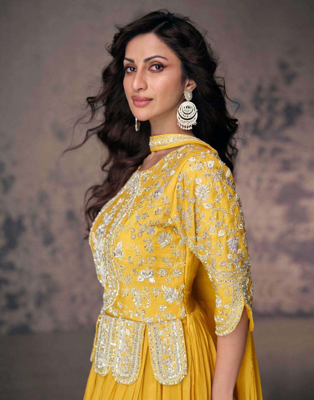 AROMA BY SAYURI DESIGNER REAL CHINON SILK HEAVY WEDDING WEAR ANARKALI GOWN WITH DUPATTA 