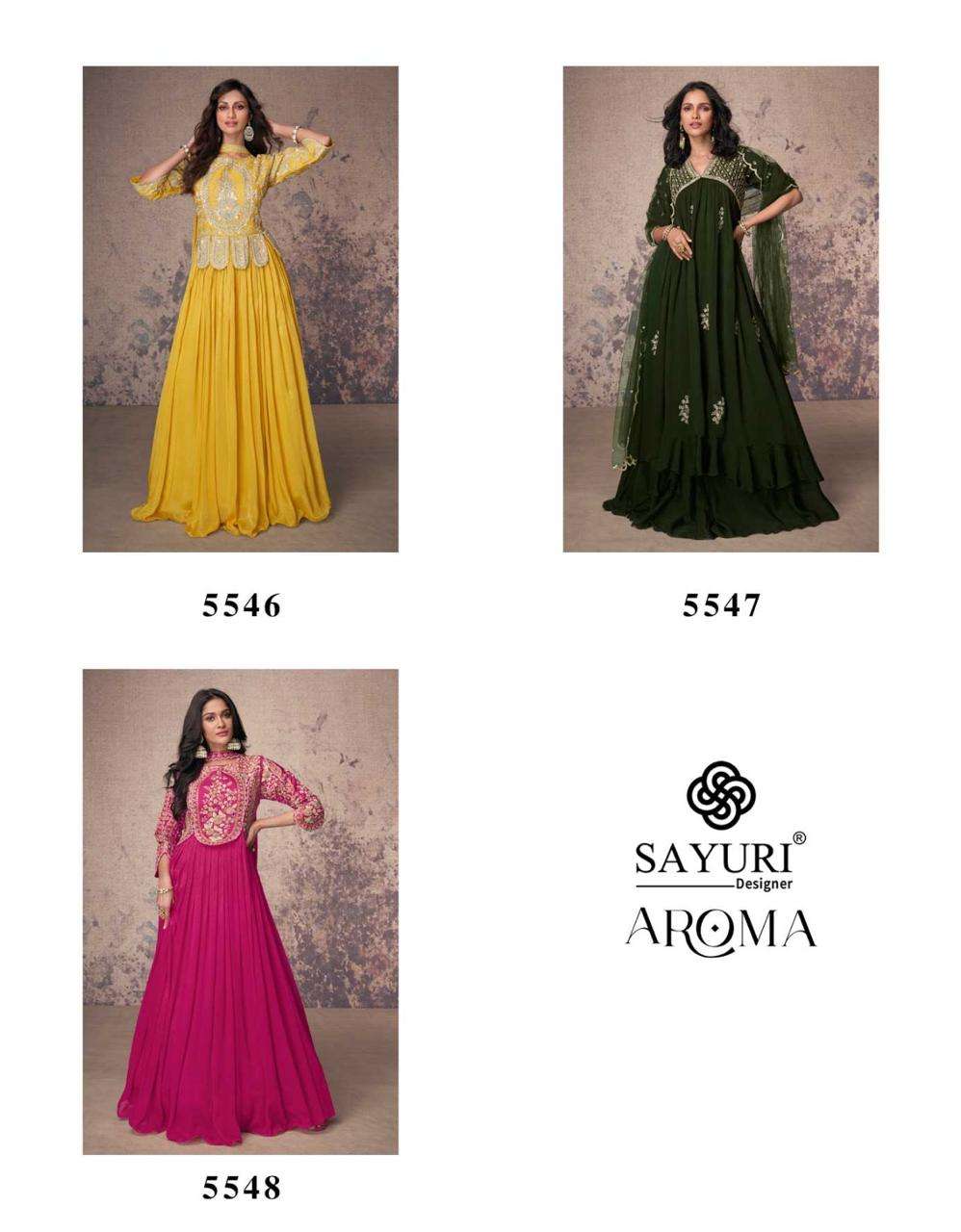 AROMA BY SAYURI DESIGNER REAL CHINON SILK HEAVY WEDDING WEAR ANARKALI GOWN WITH DUPATTA 