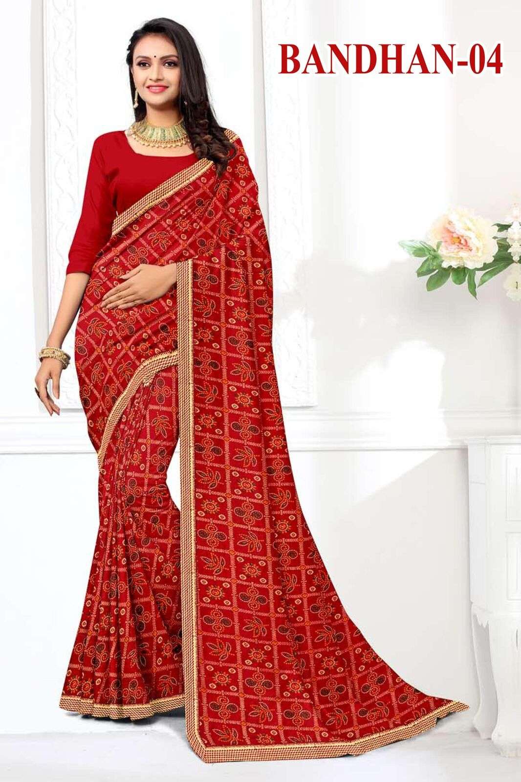 BANDHAN BY TEXOFAB RANIAL FABRIC REGULAR WEAR HAND PRINTED SAREES