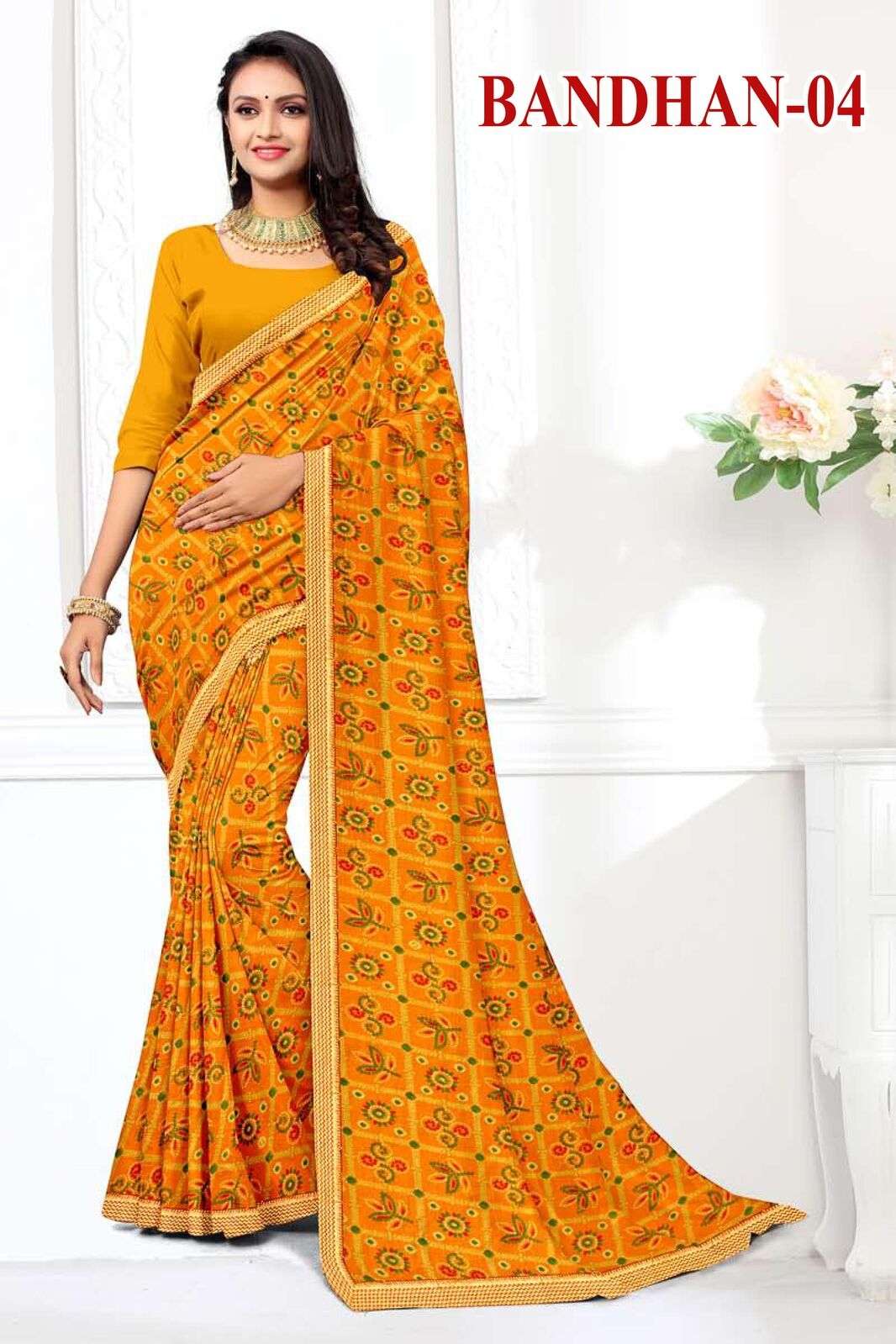 BANDHAN BY TEXOFAB RANIAL FABRIC REGULAR WEAR HAND PRINTED SAREES