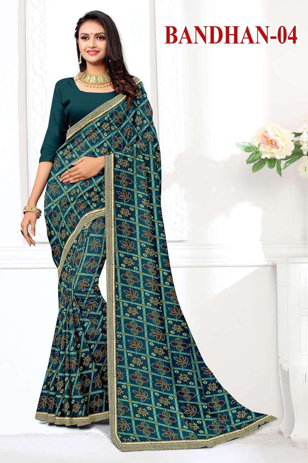 BANDHAN BY TEXOFAB RANIAL FABRIC REGULAR WEAR HAND PRINTED SAREES