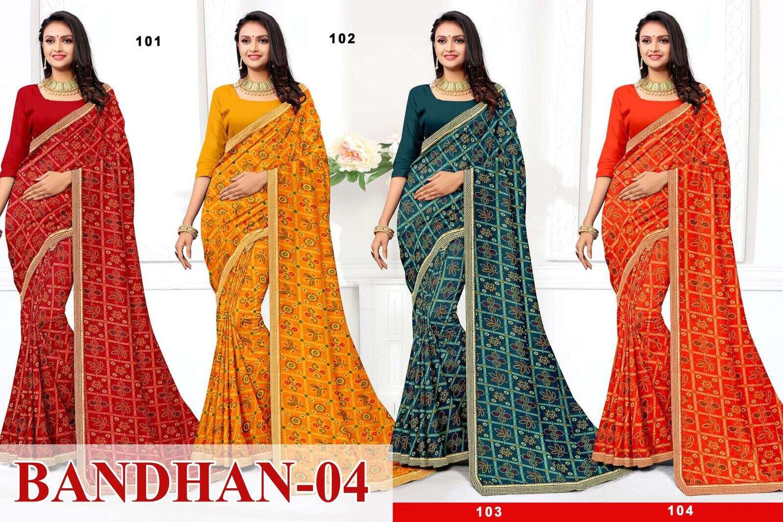 BANDHAN BY TEXOFAB RANIAL FABRIC REGULAR WEAR HAND PRINTED SAREES