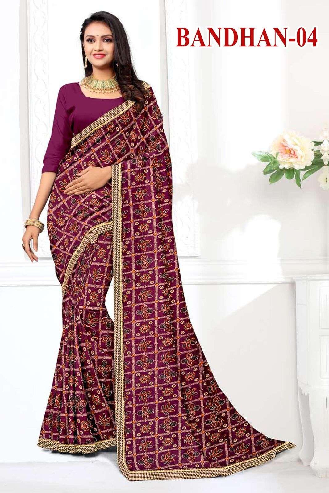 BANDHAN BY TEXOFAB RANIAL FABRIC REGULAR WEAR HAND PRINTED SAREES