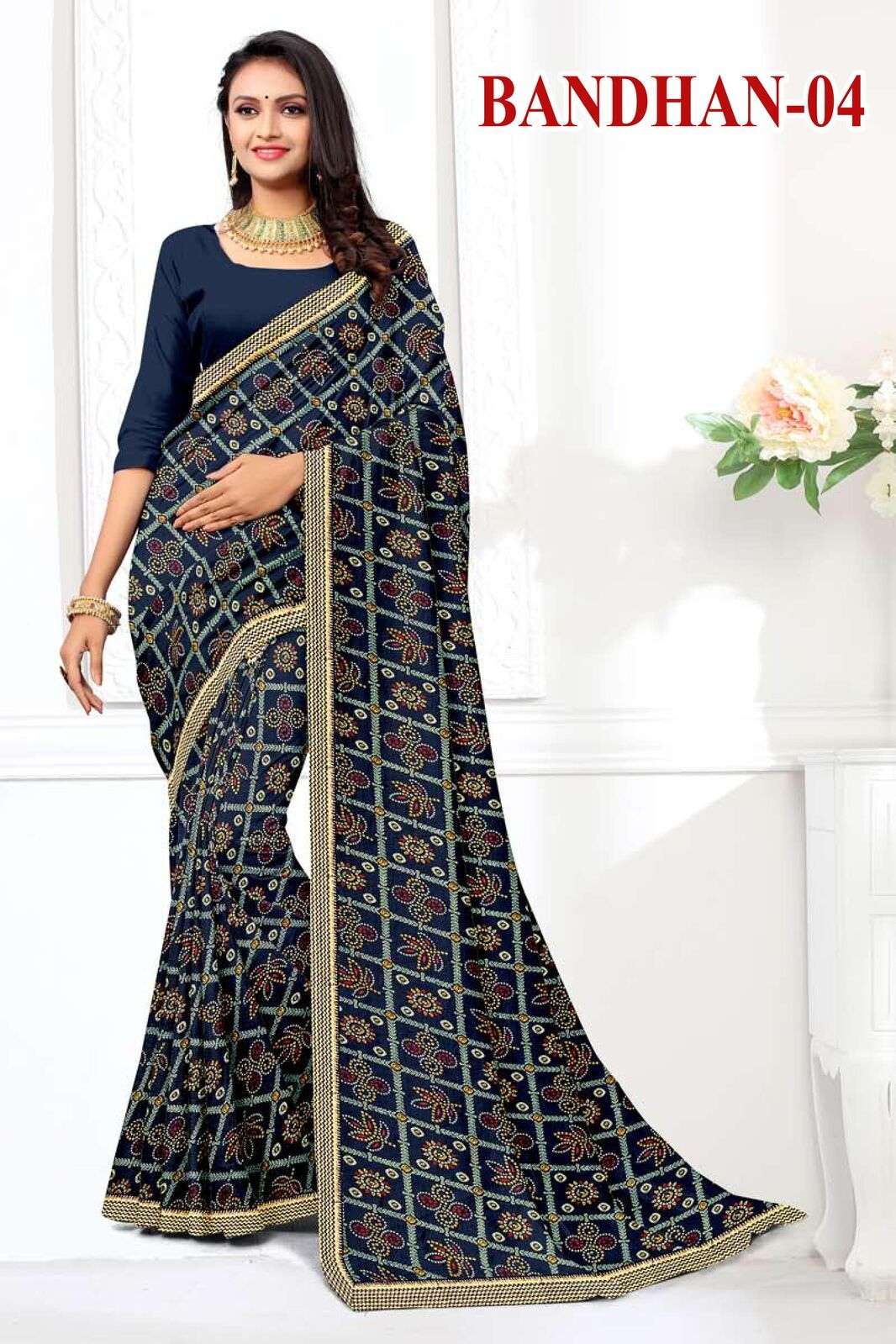 BANDHAN BY TEXOFAB RANIAL FABRIC REGULAR WEAR HAND PRINTED SAREES