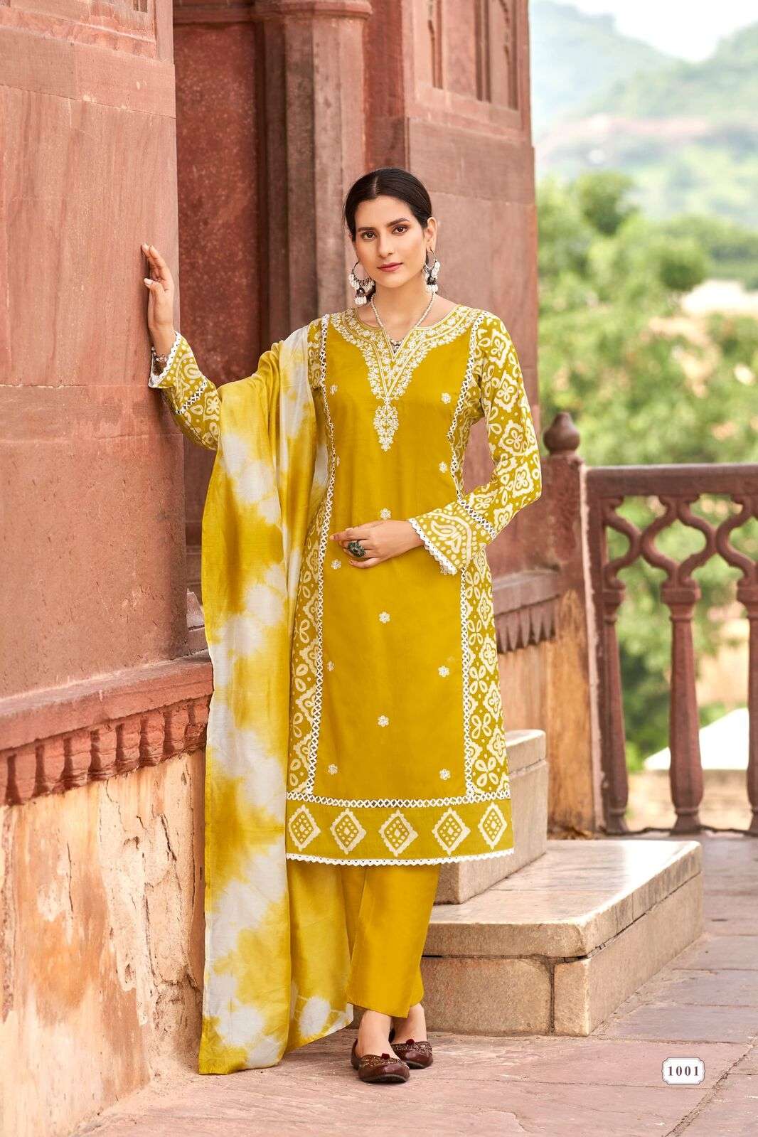 BATIK VOL-3 BY OSSM CHANDERI BATIK PRINT WITH INNER & LACE WORK KURTI PANT WITH DUPATTA 