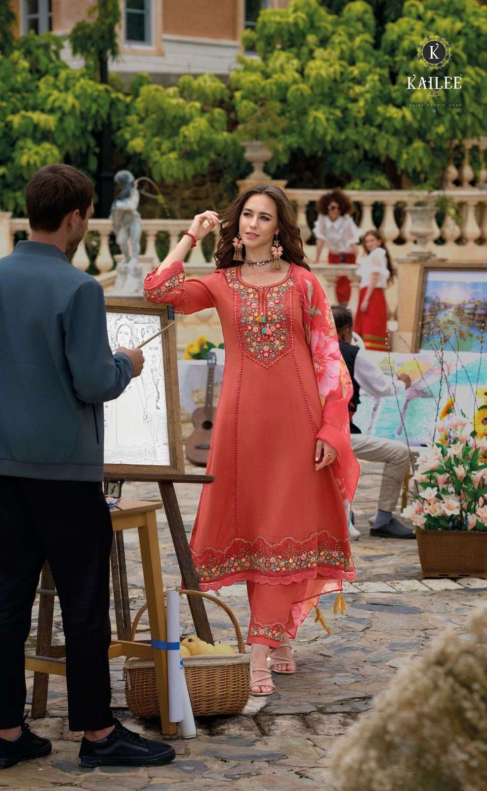 BEGUM VOL-6 BY KAILEE FASHION FANCY THREAD HANDWORK KURTI PANT WITH DUPATTA 