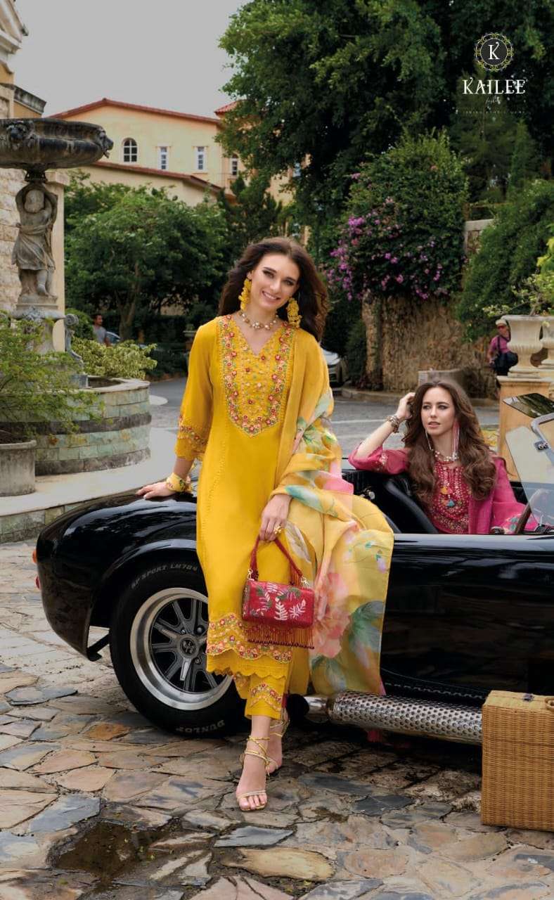 BEGUM VOL-6 BY KAILEE FASHION FANCY THREAD HANDWORK KURTI PANT WITH DUPATTA 