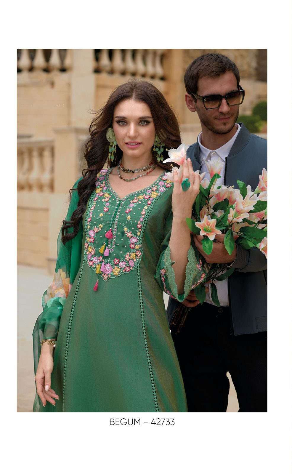 BEGUM VOL-6 DESIGN NO-42733 BY KAILEE FASHION PURE VISCOSE SIMMER SILK FANCY THREAD HANDWORK KURTI PANT WITH DUPATTA  