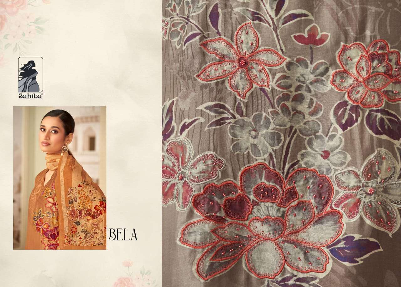 BELA BY SAHIBA MUSLIN SILK DIGITAL PRINT HANDWORK & THREADAL WORK WITH BUTTA PATCH SALWAR SUITS 