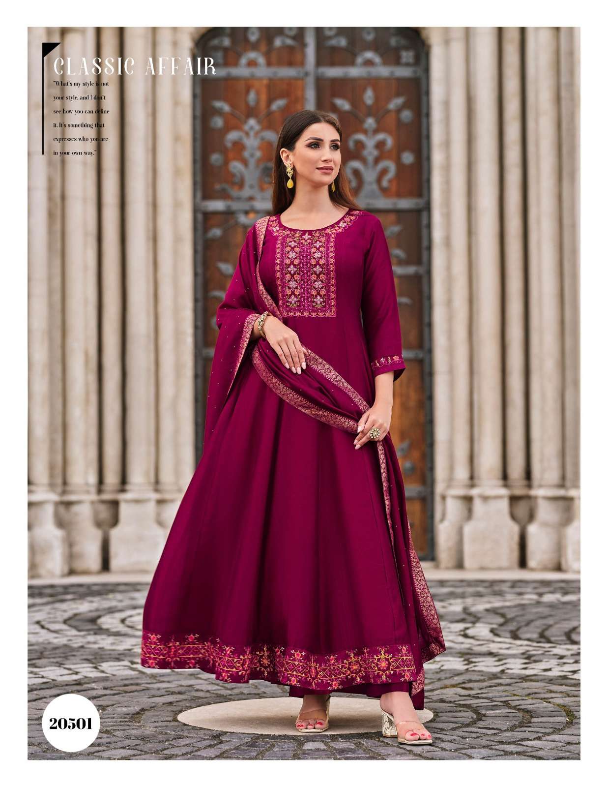 BIBBOJAAN DESIGN NO-20501 BY LILY & LALI ANARKALI STYLE DRESS WITH EMBROIDERY KURTI PANT WITH DUPATTA 