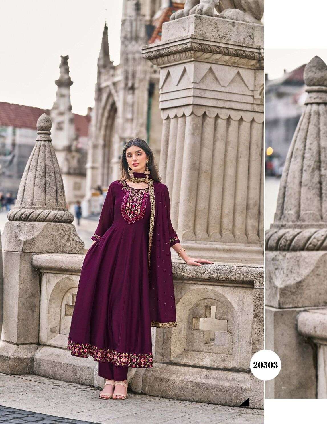 BIBBOJAAN DESIGN NO-20503 BY LILY & LALI ANARKALI STYLE DRESS WITH EMBROIDERY KURTI PANT WITH DUPATTA 