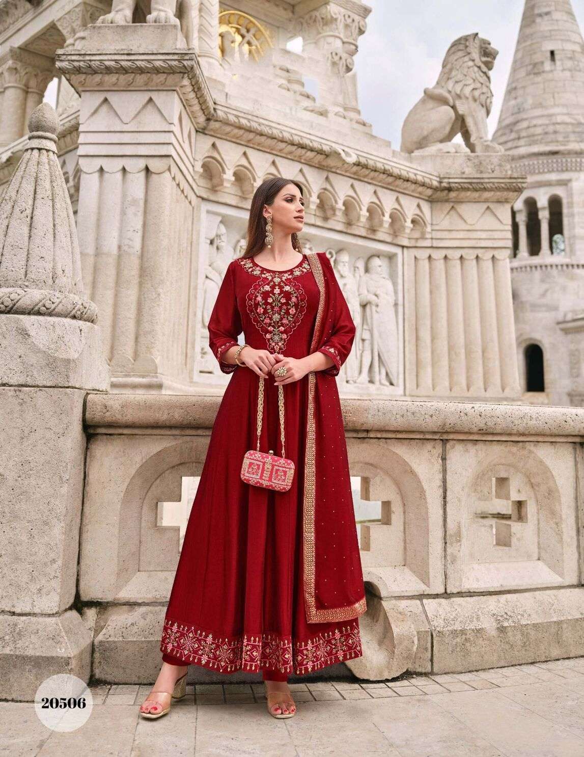 BIBBOJAAN DESIGN NO-20506 BY LILY & LALI ANARKALI STYLE DRESS WITH EMBROIDERY KURTI PANT WITH DUPATTA 