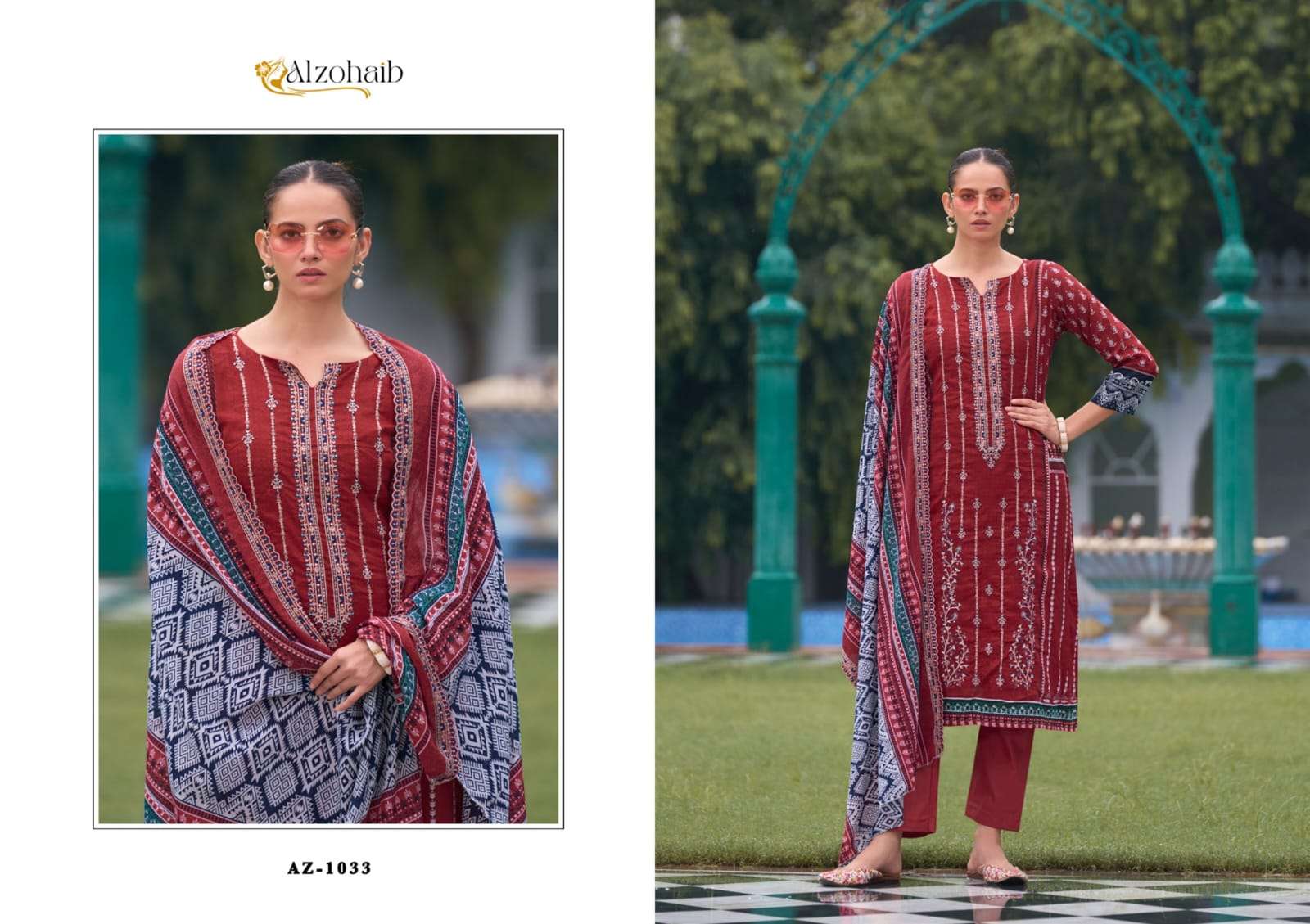 BIN SAEED VOL-1 BY ALZOHIAB PURE COTTON WITH HEAVY EMBROIDERY UNSTICHED SALWAR SUITS 