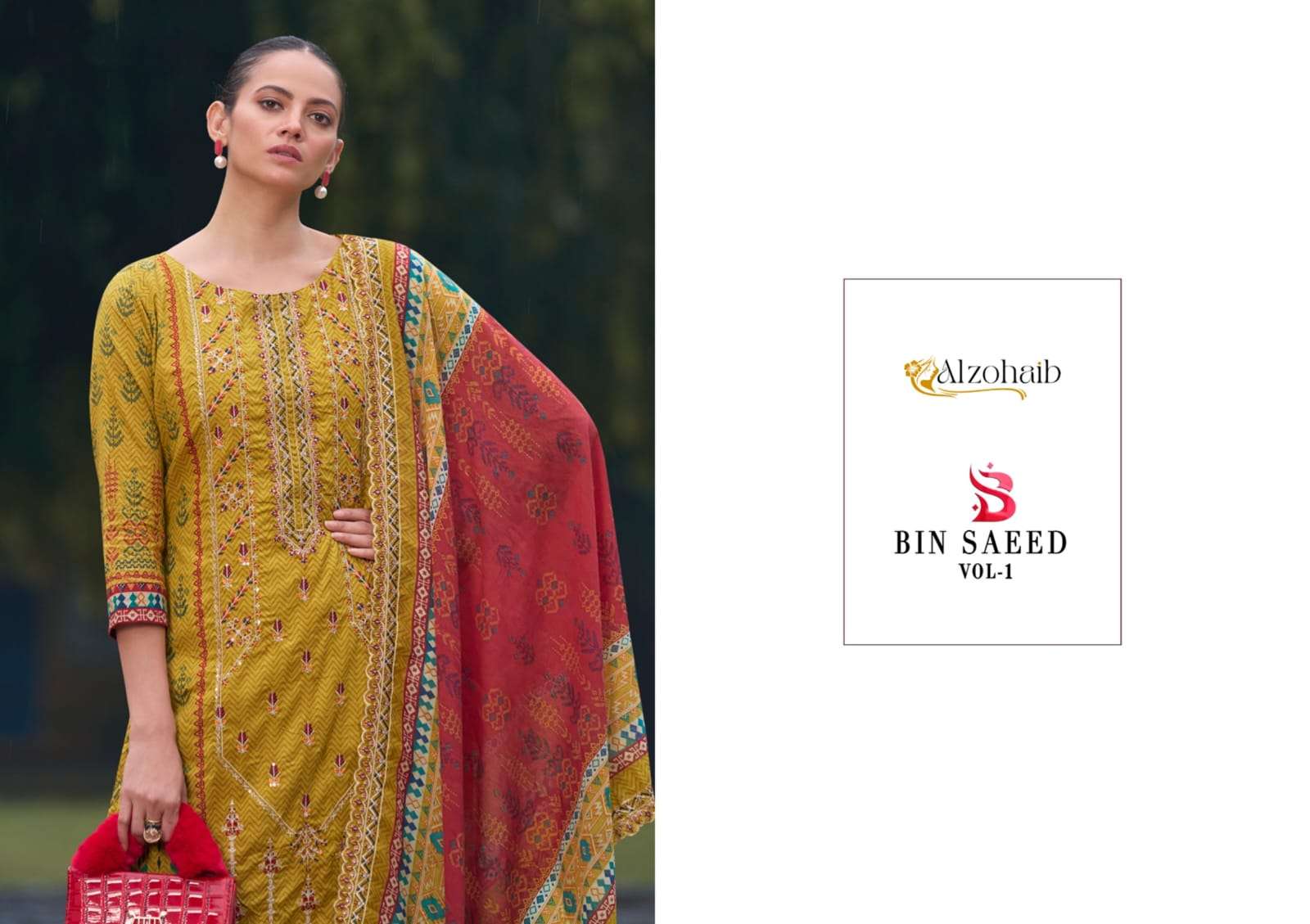 BIN SAEED VOL-1 BY ALZOHIAB PURE COTTON WITH HEAVY EMBROIDERY UNSTICHED SALWAR SUITS 