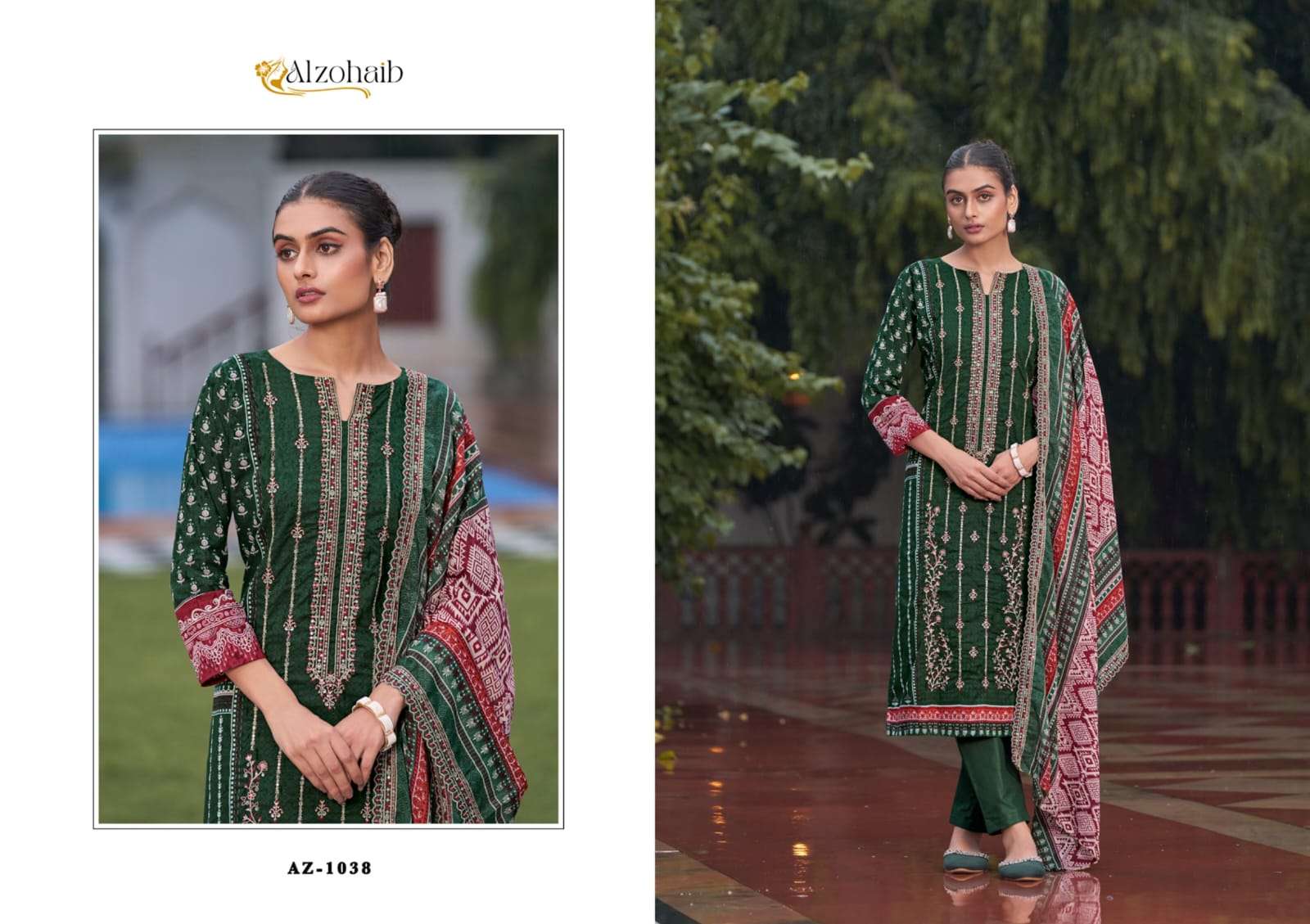 BIN SAEED VOL-1 BY ALZOHIAB PURE COTTON WITH HEAVY EMBROIDERY UNSTICHED SALWAR SUITS 