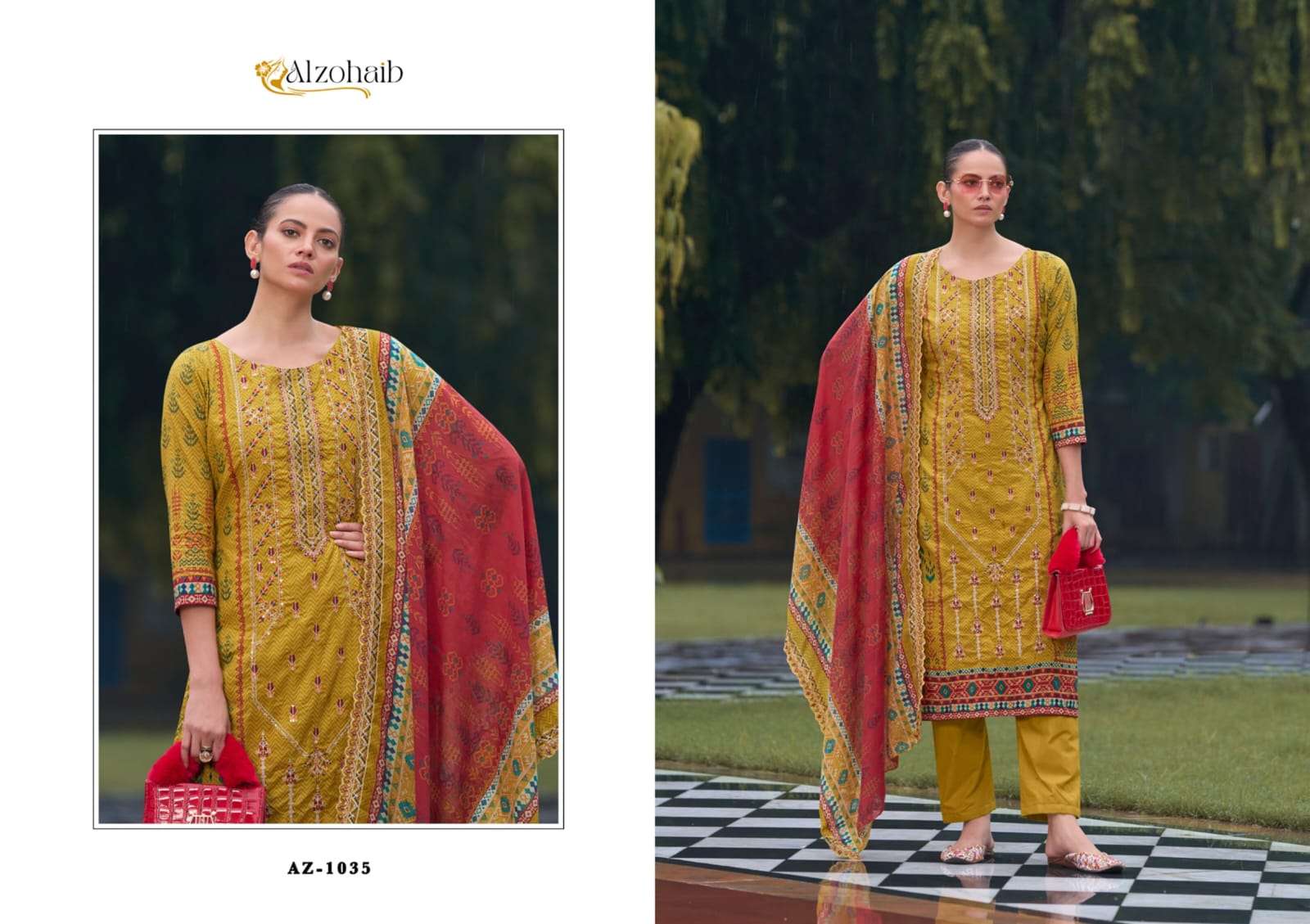 BIN SAEED VOL-1 BY ALZOHIAB PURE COTTON WITH HEAVY EMBROIDERY UNSTICHED SALWAR SUITS 