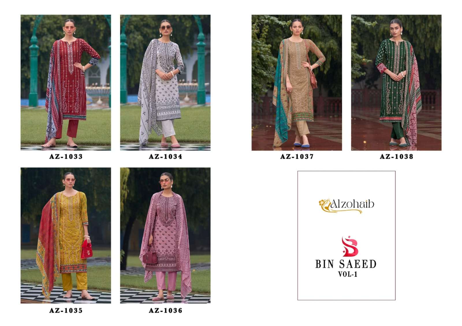 BIN SAEED VOL-1 BY ALZOHIAB PURE COTTON WITH HEAVY EMBROIDERY UNSTICHED SALWAR SUITS 